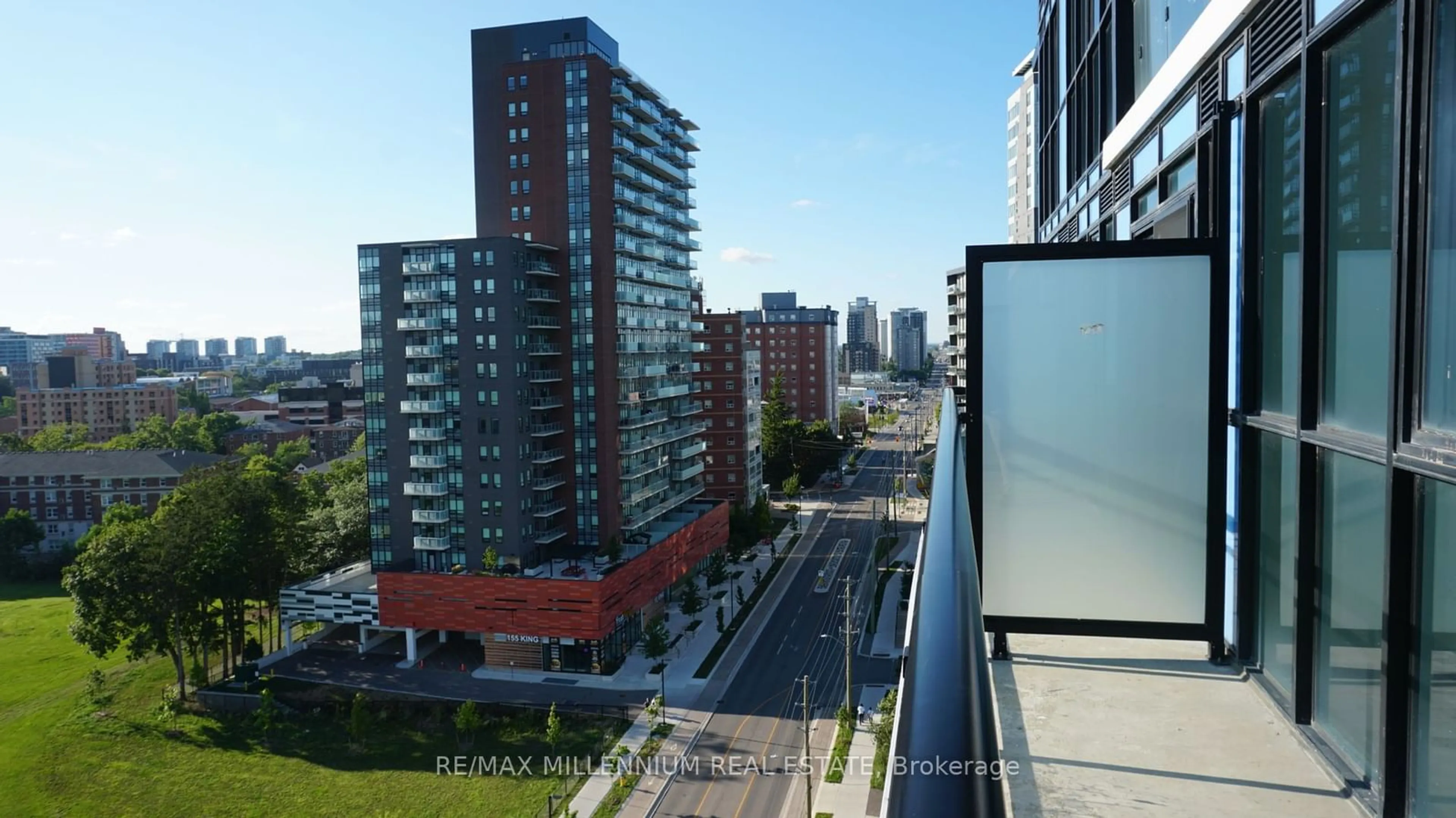 A pic from exterior of the house or condo, the view of city buildings for 128 King St #1206, Waterloo Ontario N2J 0E9