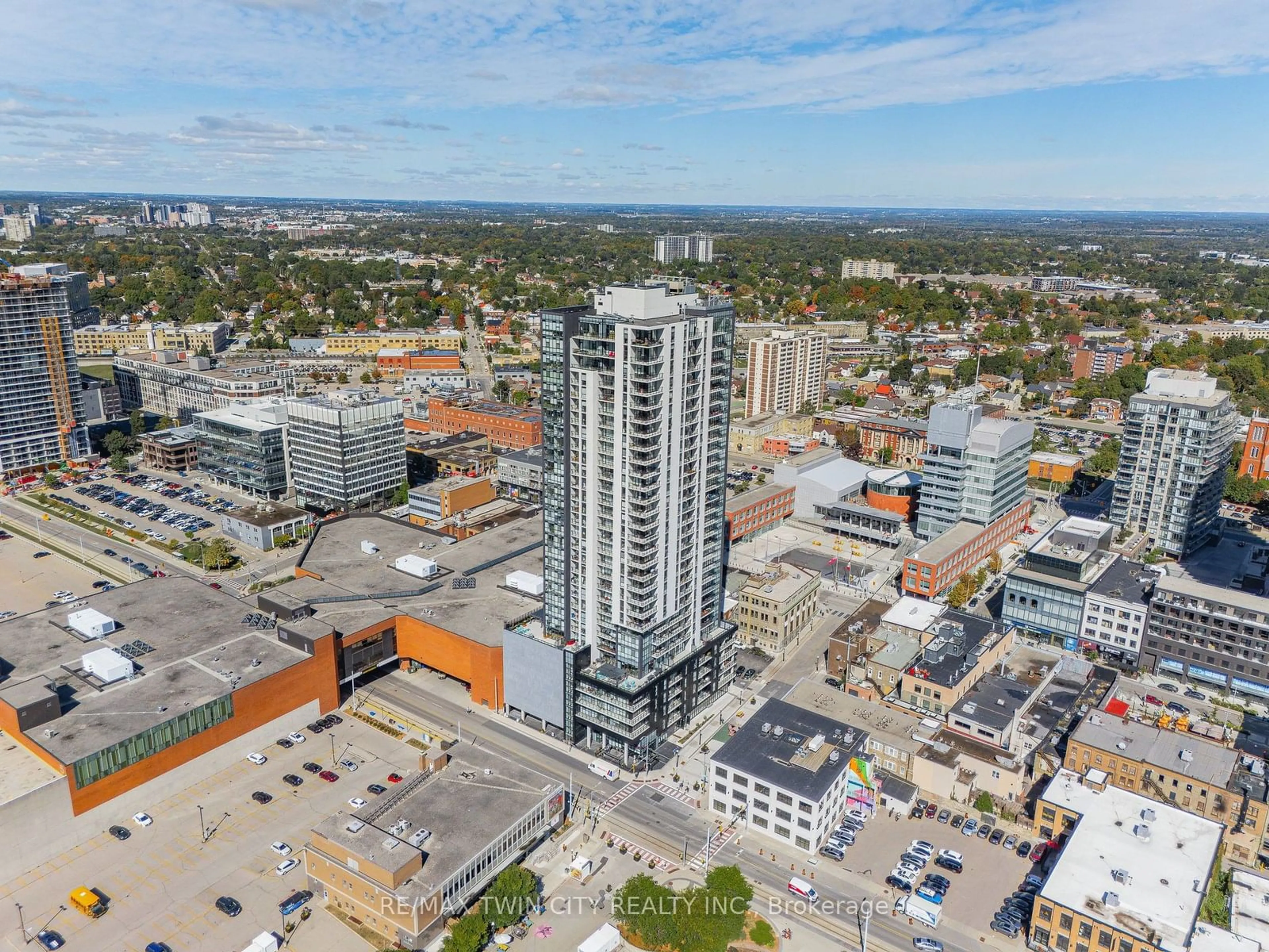 A pic from exterior of the house or condo, the view of city buildings for 60 Charles St #807, Kitchener Ontario N2G 0C9