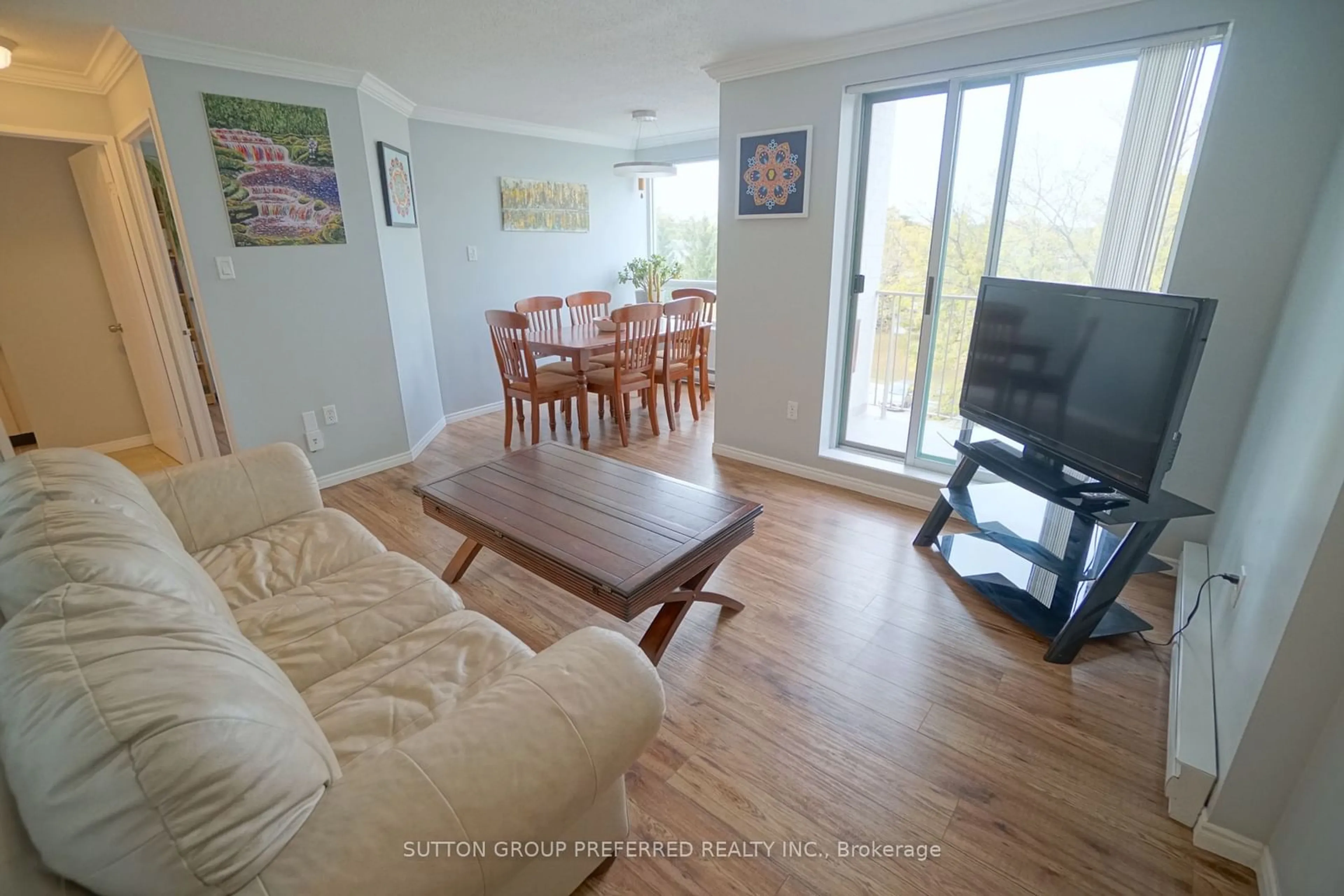 Living room, wood floors for 333 Commissioners Rd #403, London Ontario N6J 4X7