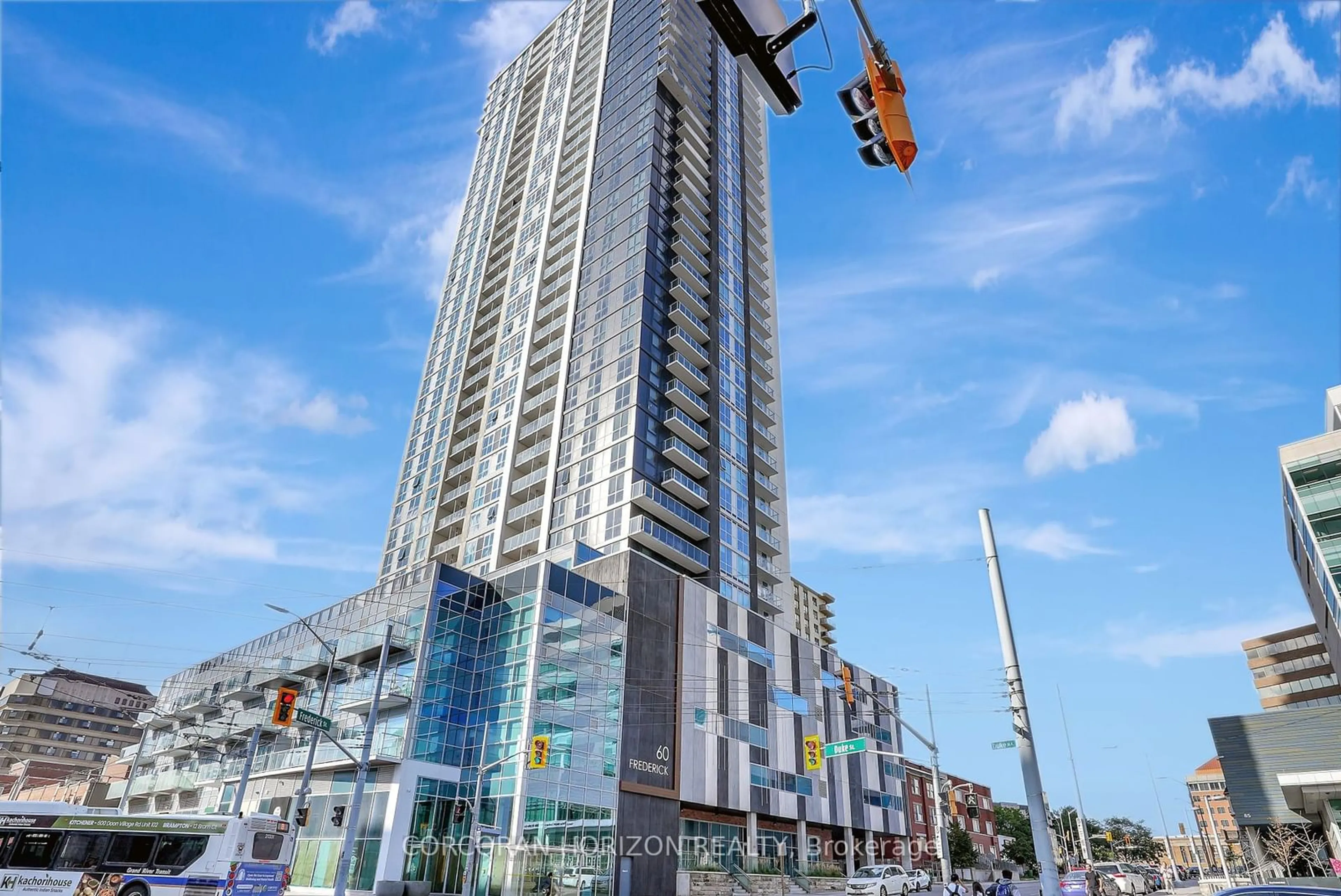 A pic from exterior of the house or condo, the view of city buildings for 60 Frederick St #1507, Kitchener Ontario N2H 0C7