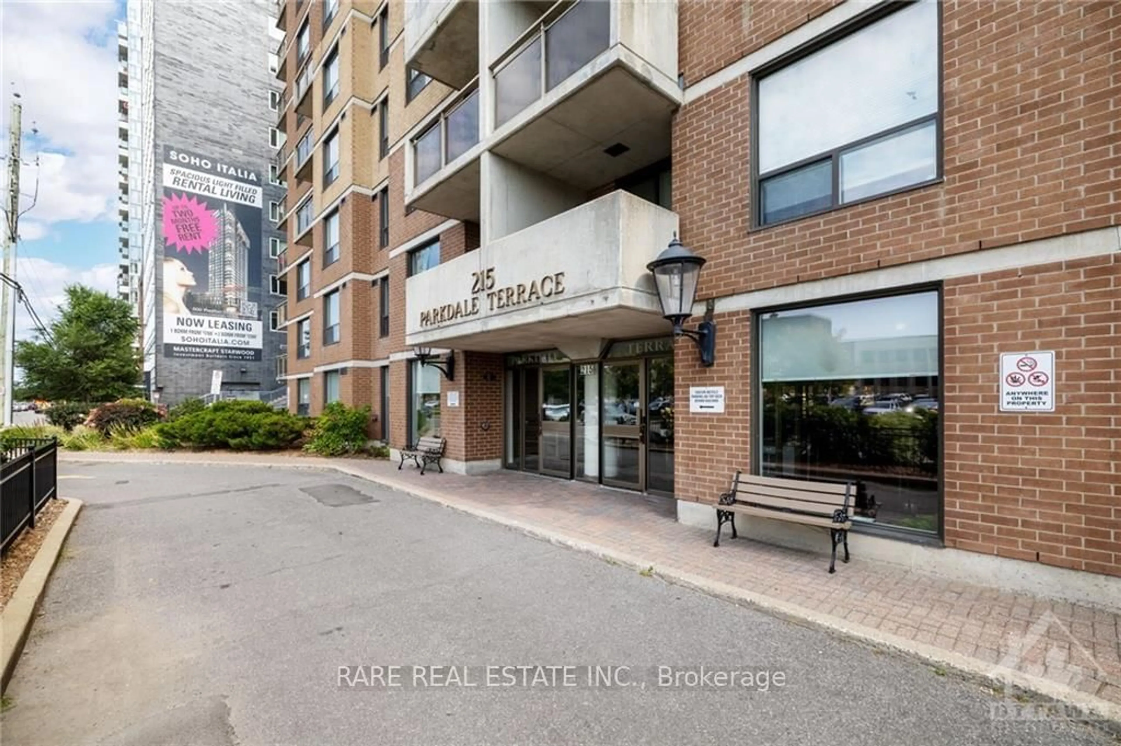 A pic from exterior of the house or condo, the street view for 215 PARKDALE Ave #505, West Centre Town Ontario K1Y 4T8