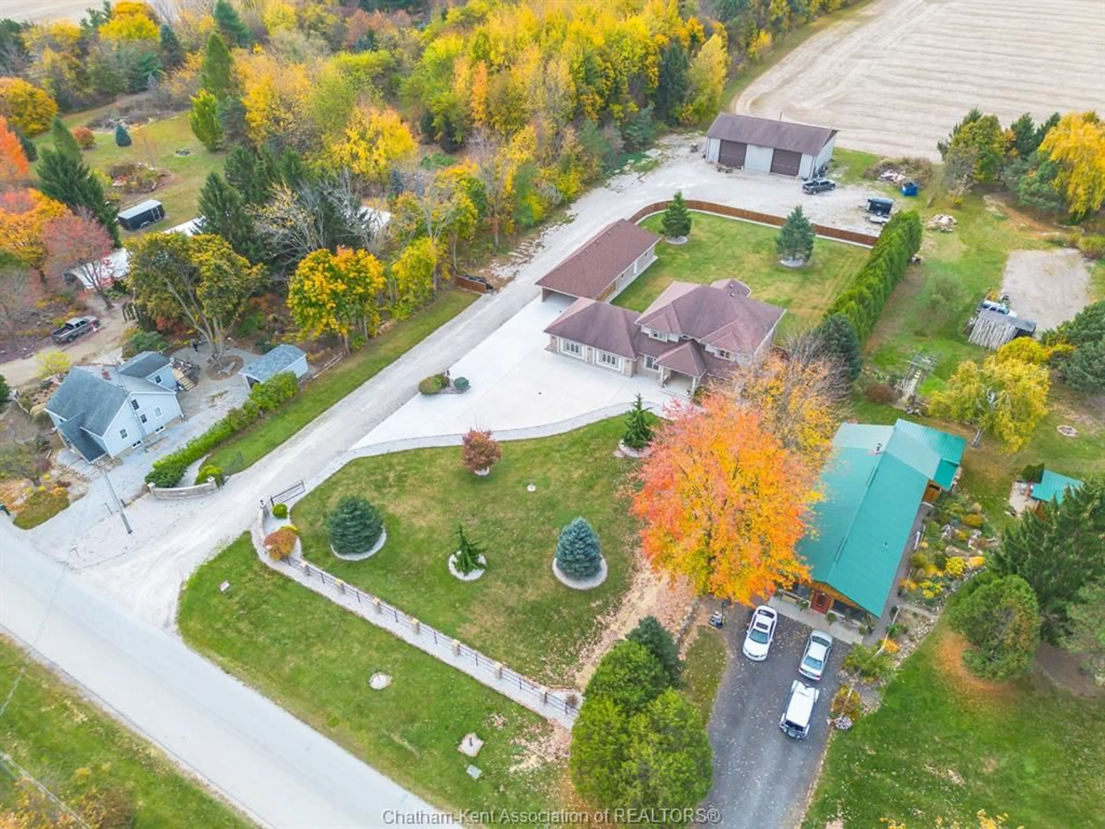 A pic from outside/outdoor area/front of a property/back of a property/a pic from drone, unknown for 19356 Fargo Rd, Harwich Township Ontario N0P 1A0