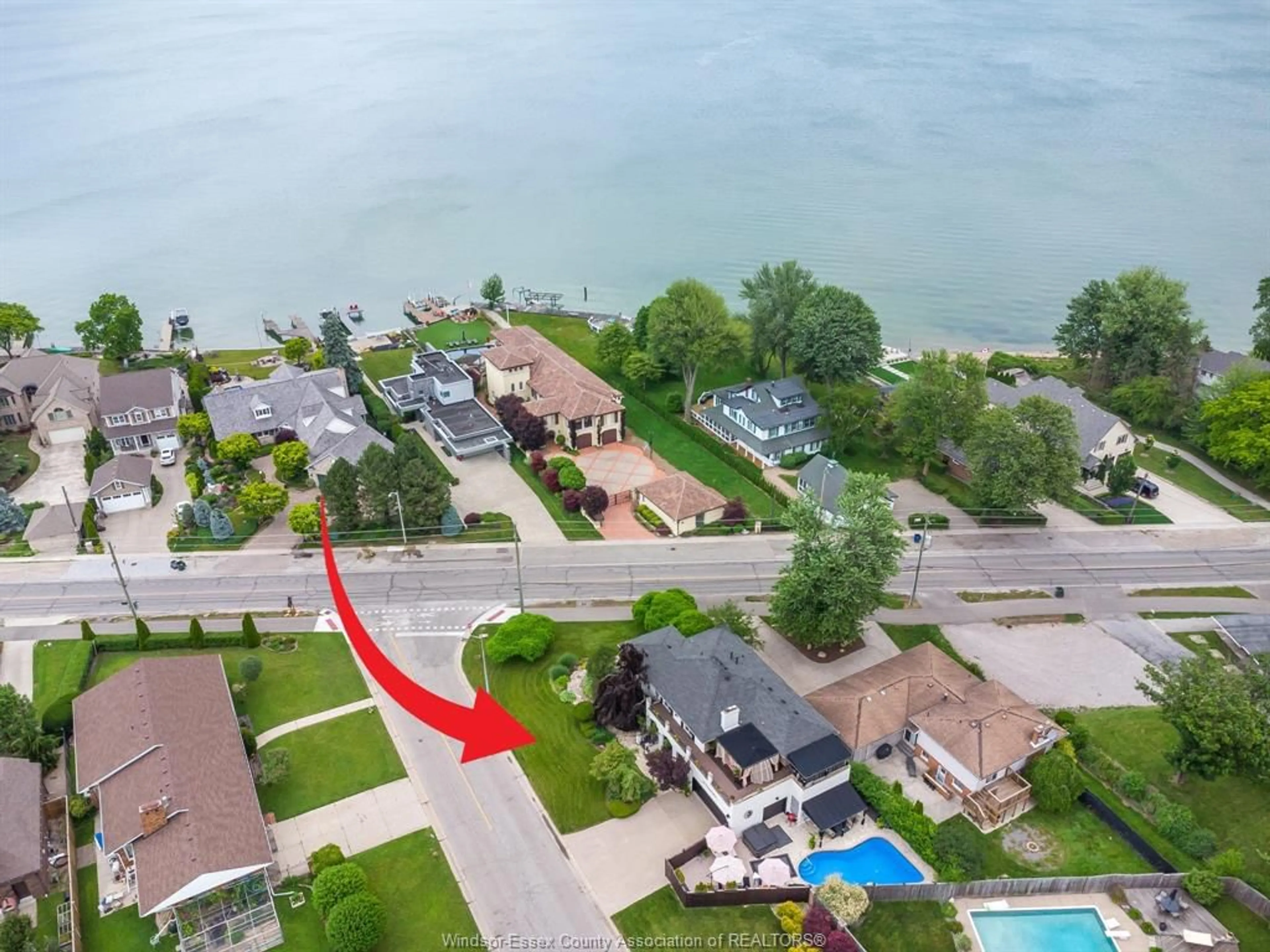 A pic from outside/outdoor area/front of a property/back of a property/a pic from drone, water/lake/river/ocean view for 100 CENTENNIAL Dr, Tecumseh Ontario N8N 2N6