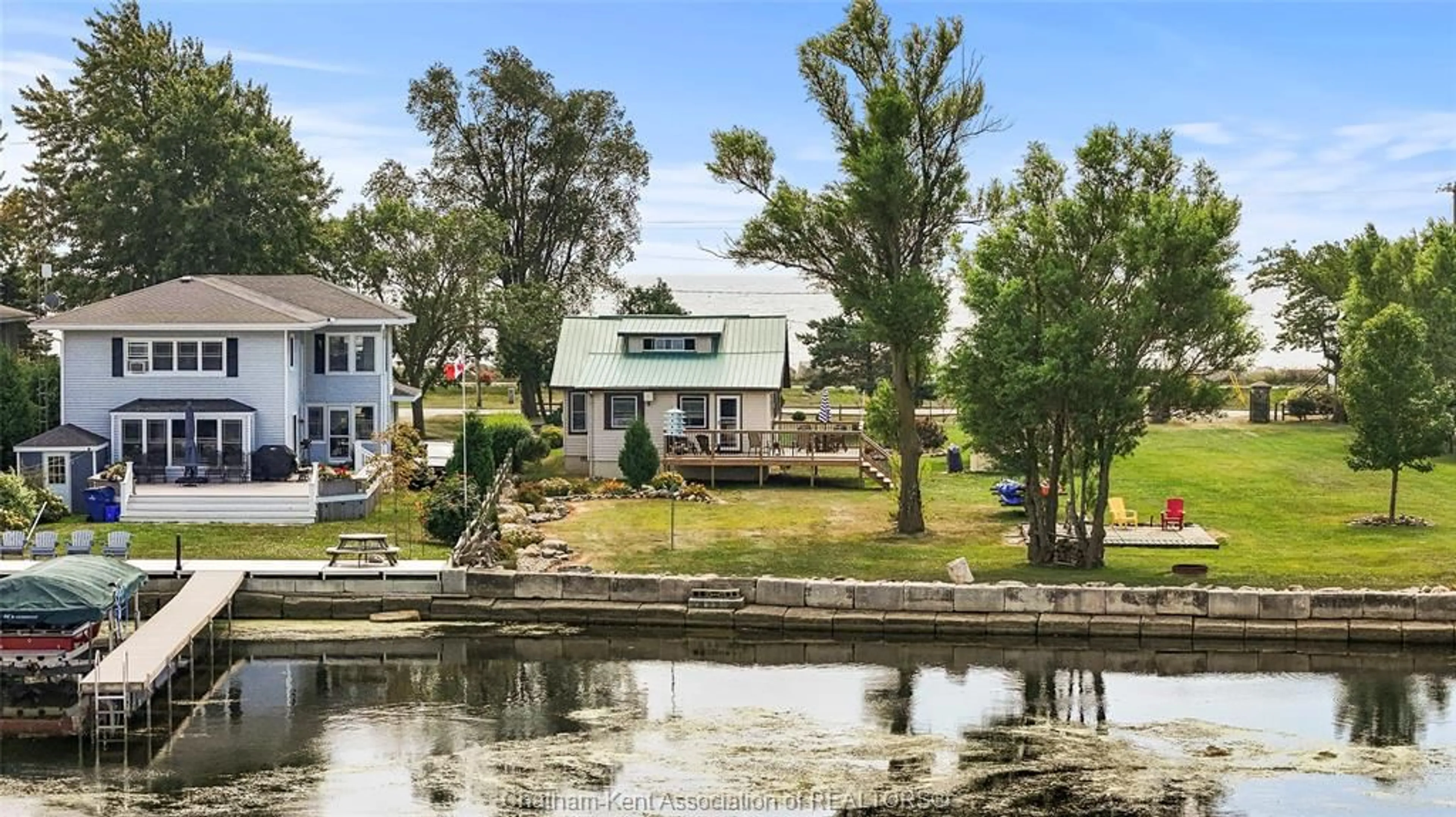 A pic from outside/outdoor area/front of a property/back of a property/a pic from drone, water/lake/river/ocean view for 120 ROSS Lane, Erieau Ontario N0P 1N0