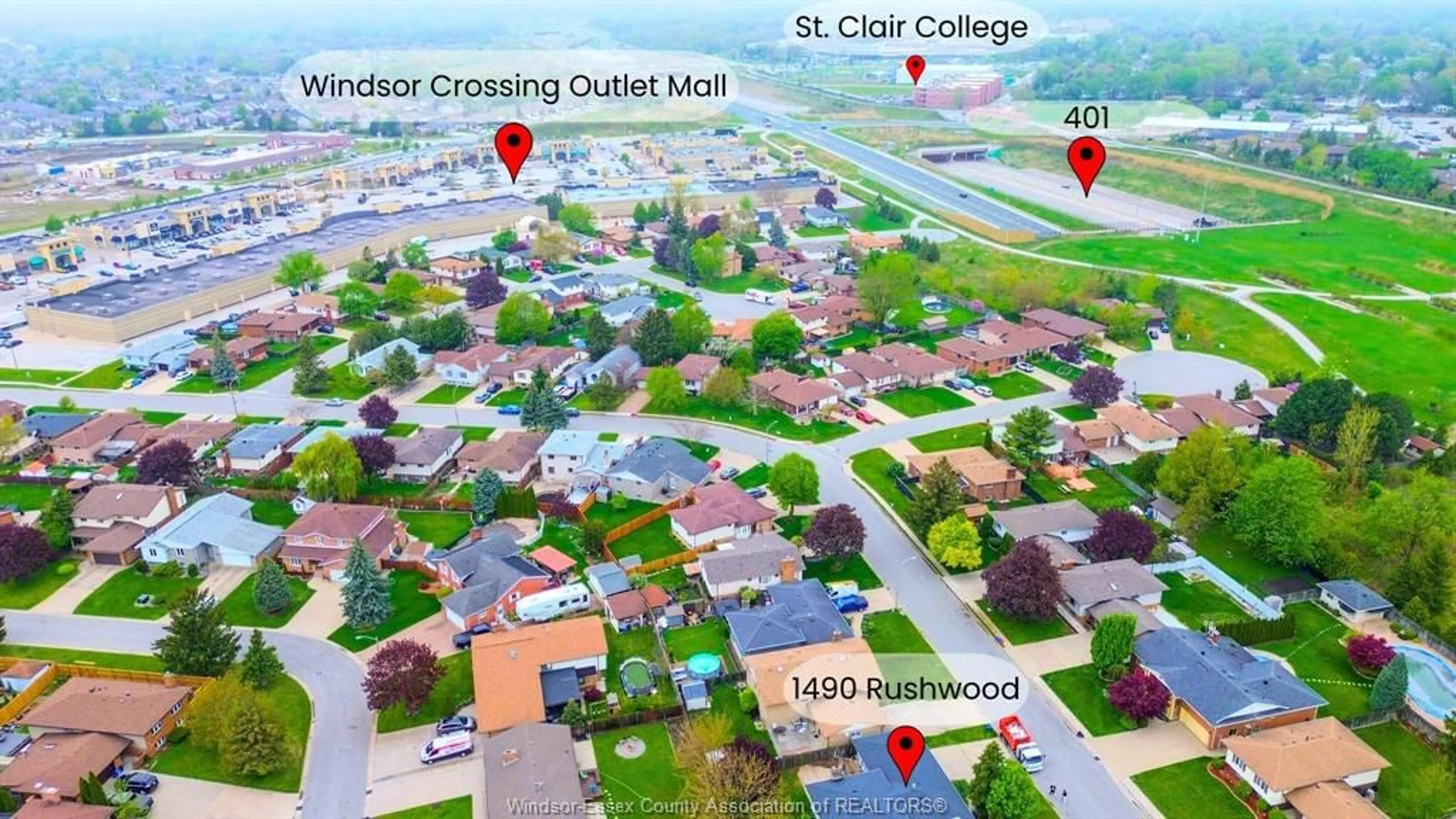 A pic from outside/outdoor area/front of a property/back of a property/a pic from drone, street for 1490 RUSHWOOD, LaSalle Ontario N9H 2B2