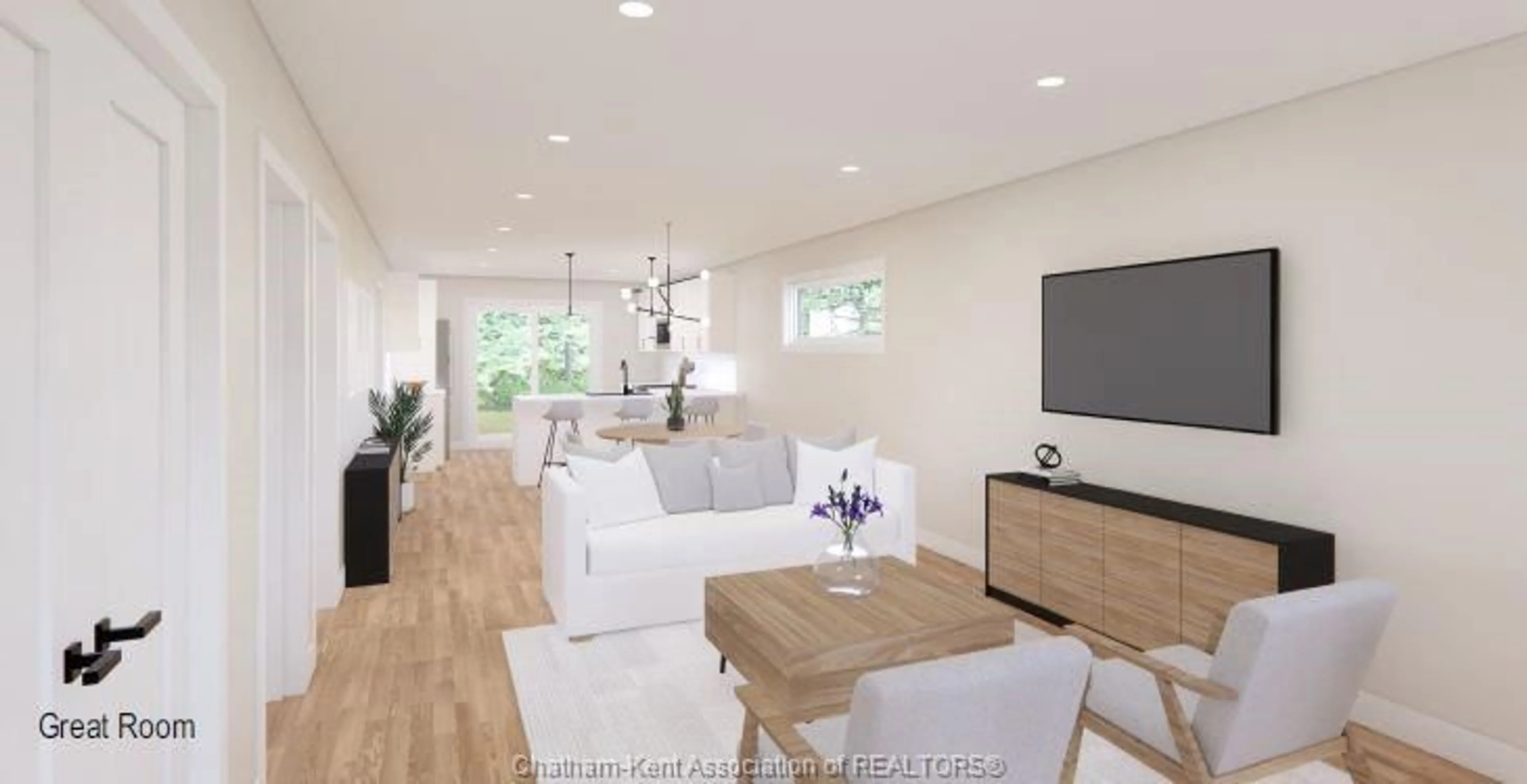 Living room with furniture, wood/laminate floor for 220 IRONWOOD Trail, Chatham Ontario N7M 0V6