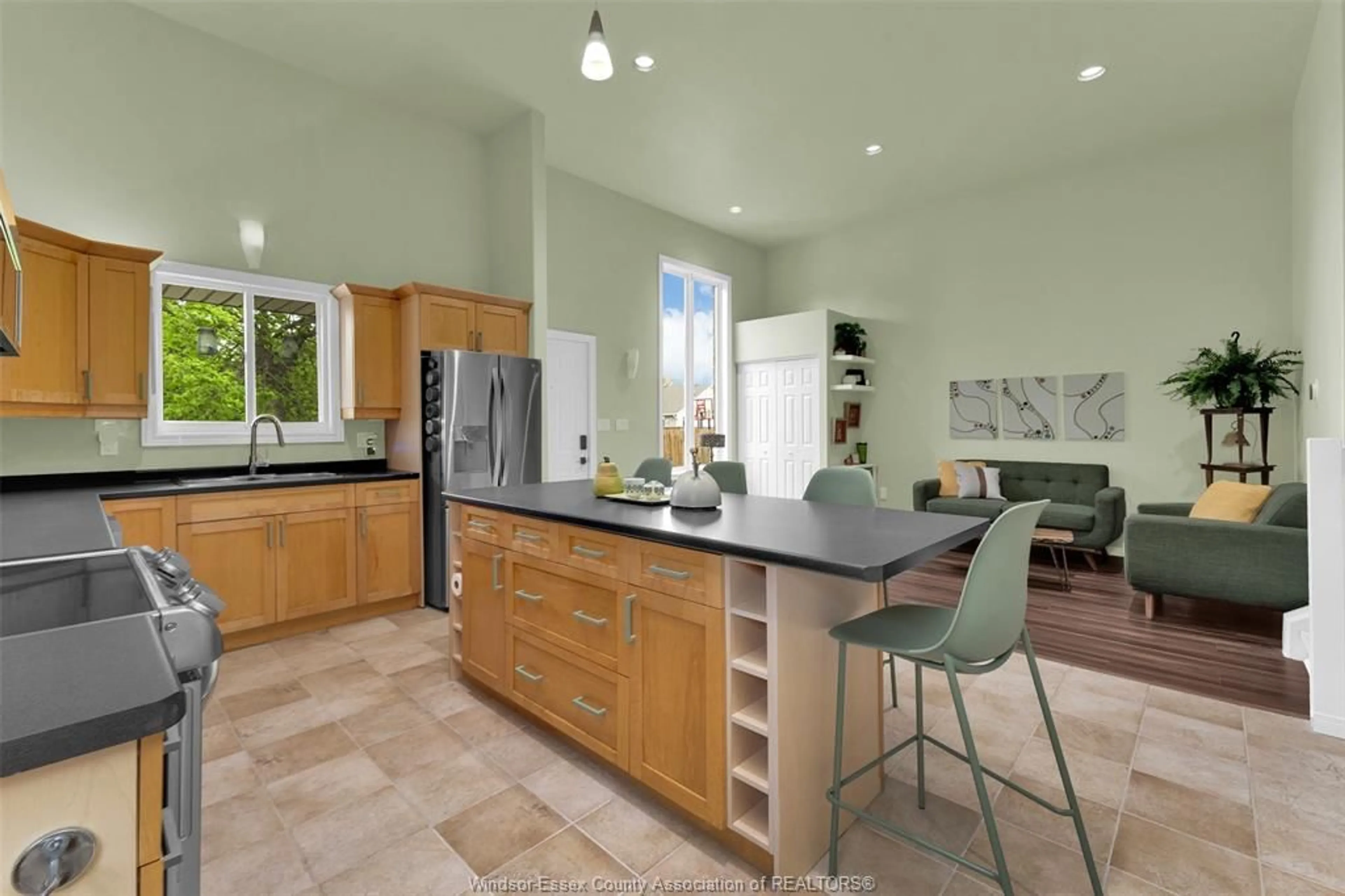 Open concept kitchen, ceramic/tile floor for 3579 Innerkip Cres, Windsor Ontario N8W 5V1