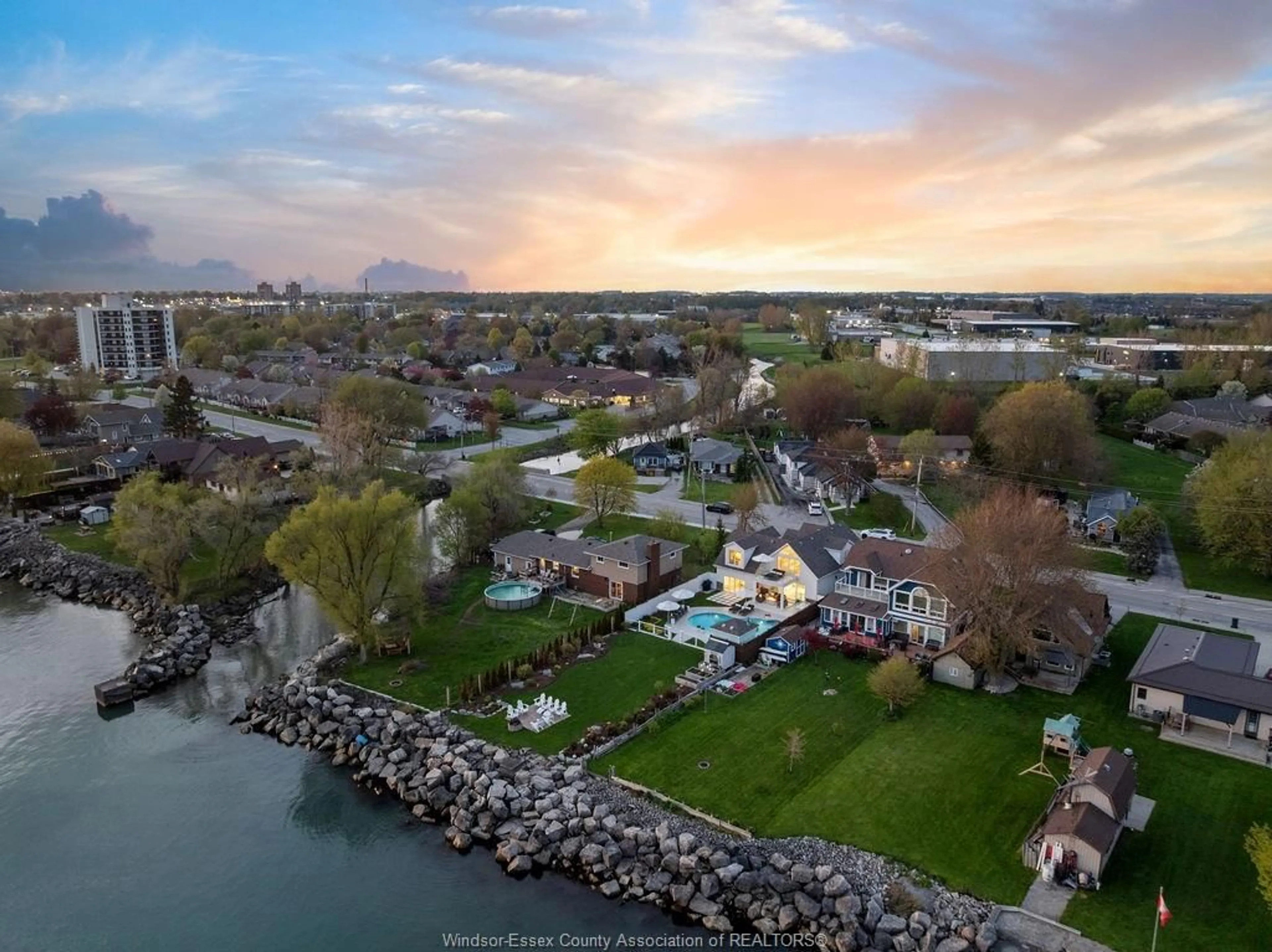 A pic from outside/outdoor area/front of a property/back of a property/a pic from drone, water/lake/river/ocean view for 144 Robson Rd, Leamington Ontario N8H 5R1