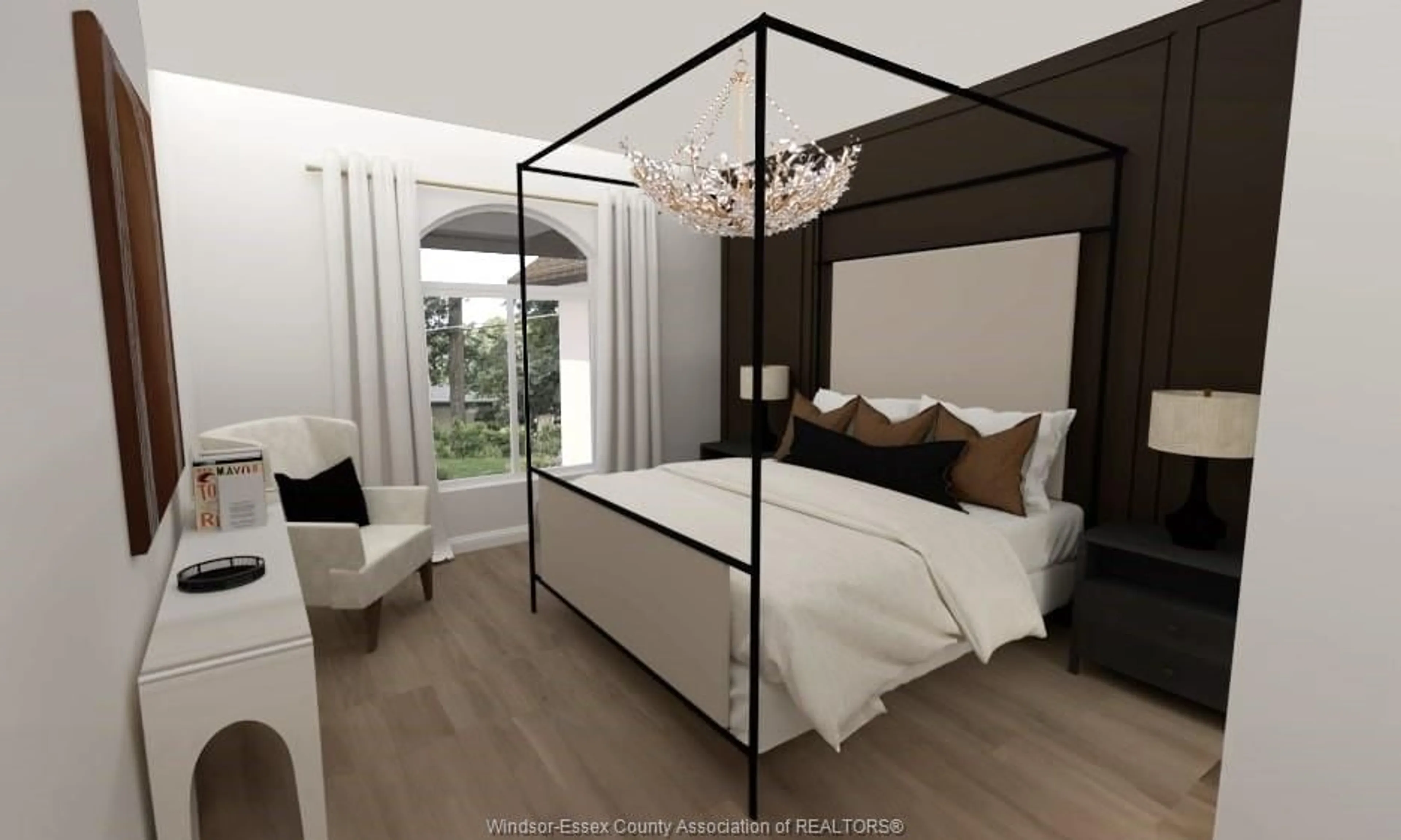 Bedroom with bed, wood/laminate floor for 3580 Oke Dr, LaSalle Ontario N9J 0E9