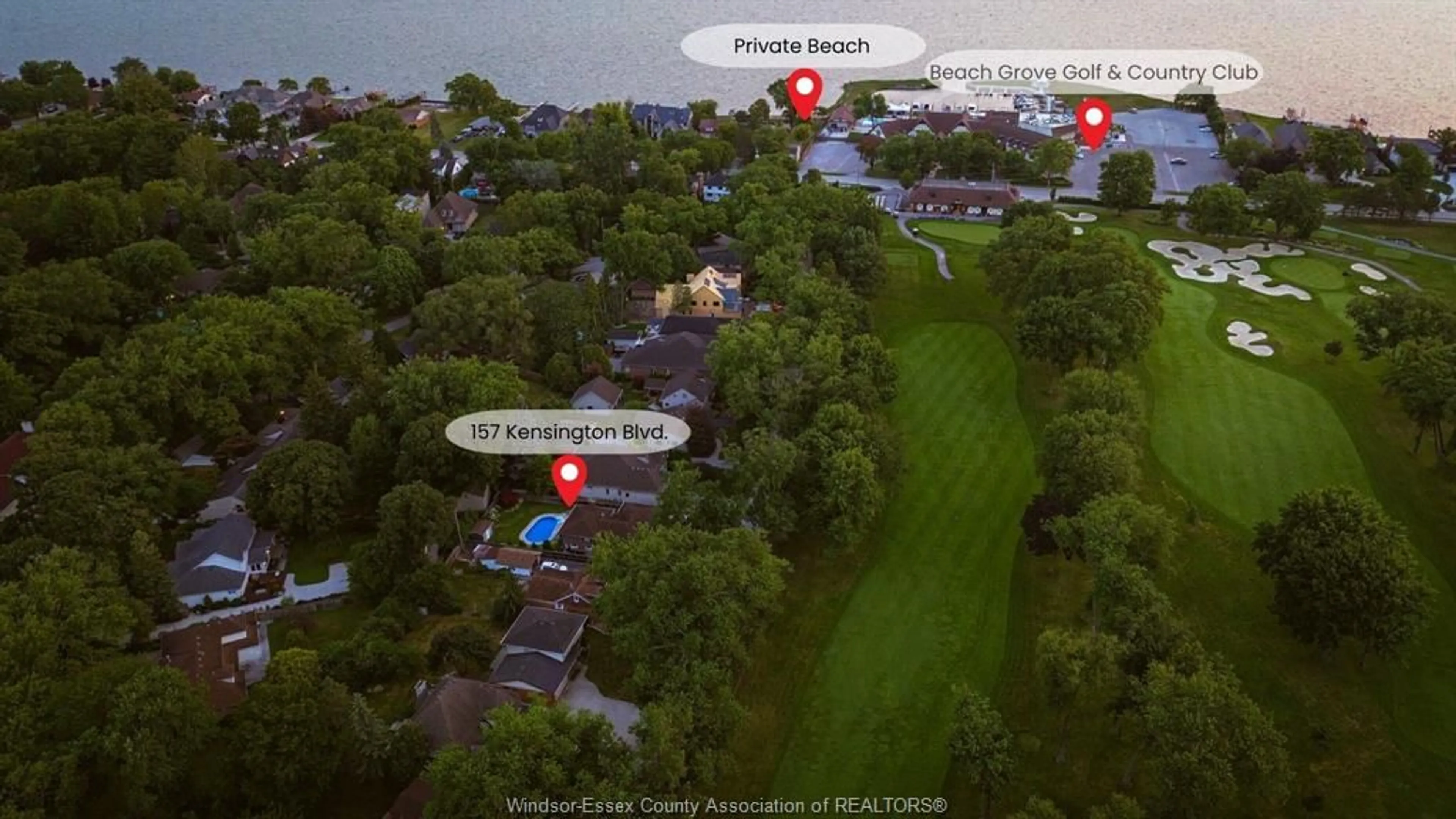 A pic from outside/outdoor area/front of a property/back of a property/a pic from drone, water/lake/river/ocean view for 157 KENSINGTON Blvd, Tecumseh Ontario N8N 2K7