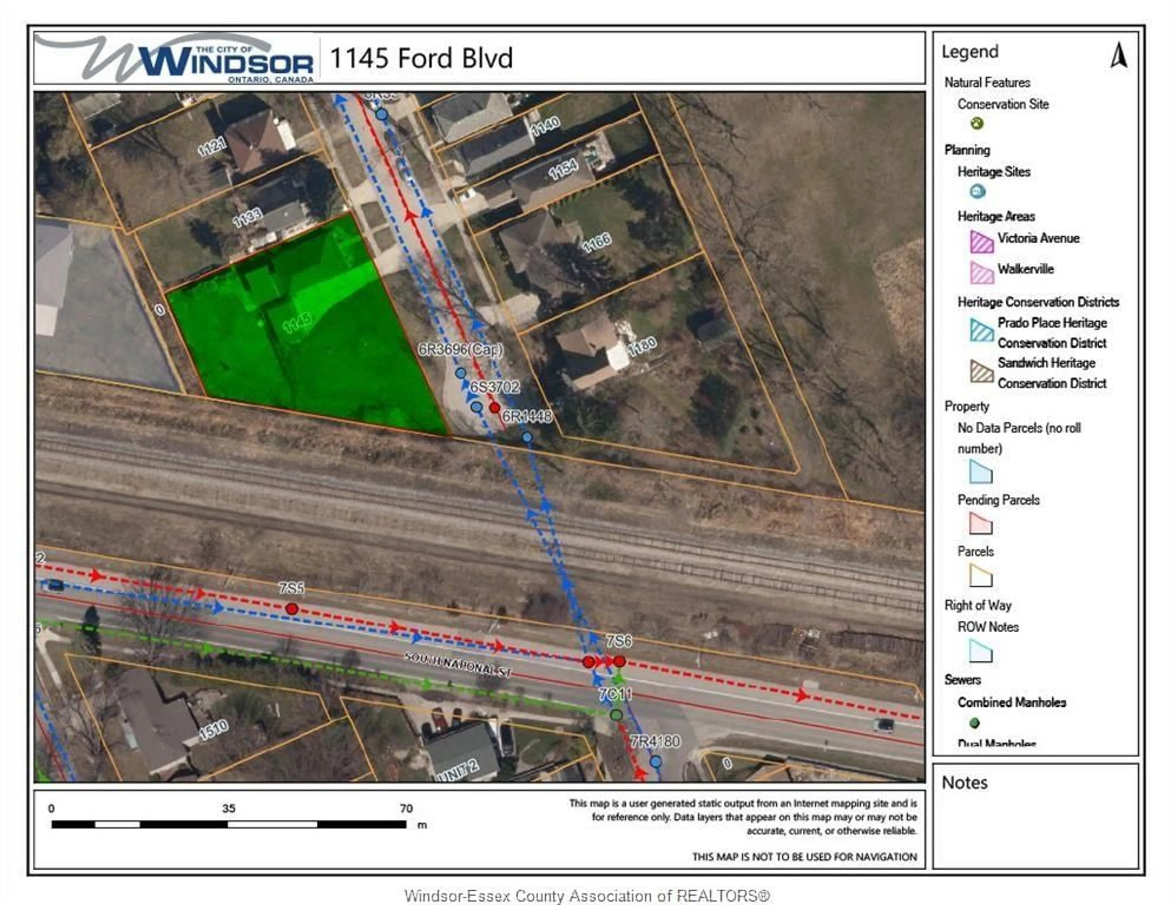 Picture of a map for 1145 FORD Blvd, Windsor Ontario N8S 2G2