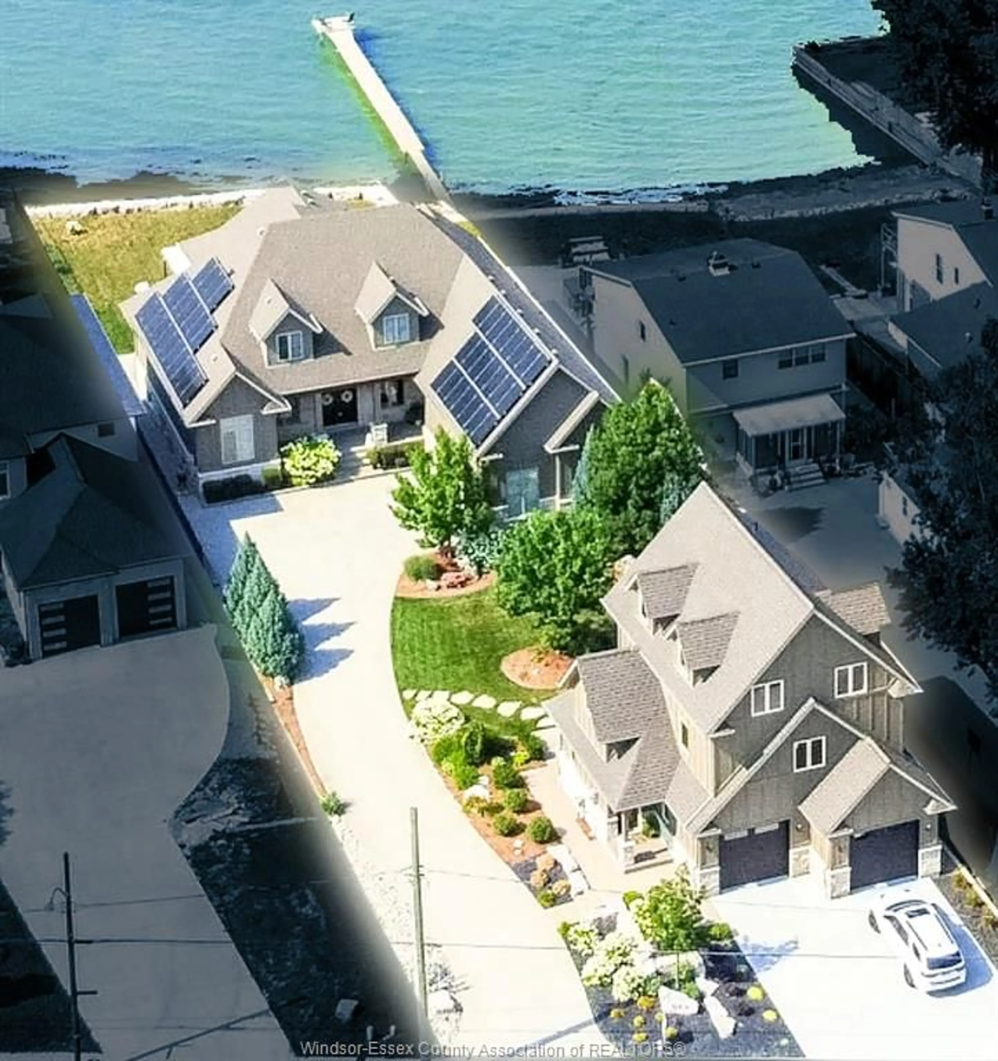 A pic from outside/outdoor area/front of a property/back of a property/a pic from drone, water/lake/river/ocean view for 12082 & 12078 RIVERSIDE Dr, Tecumseh Ontario N8P 1A9