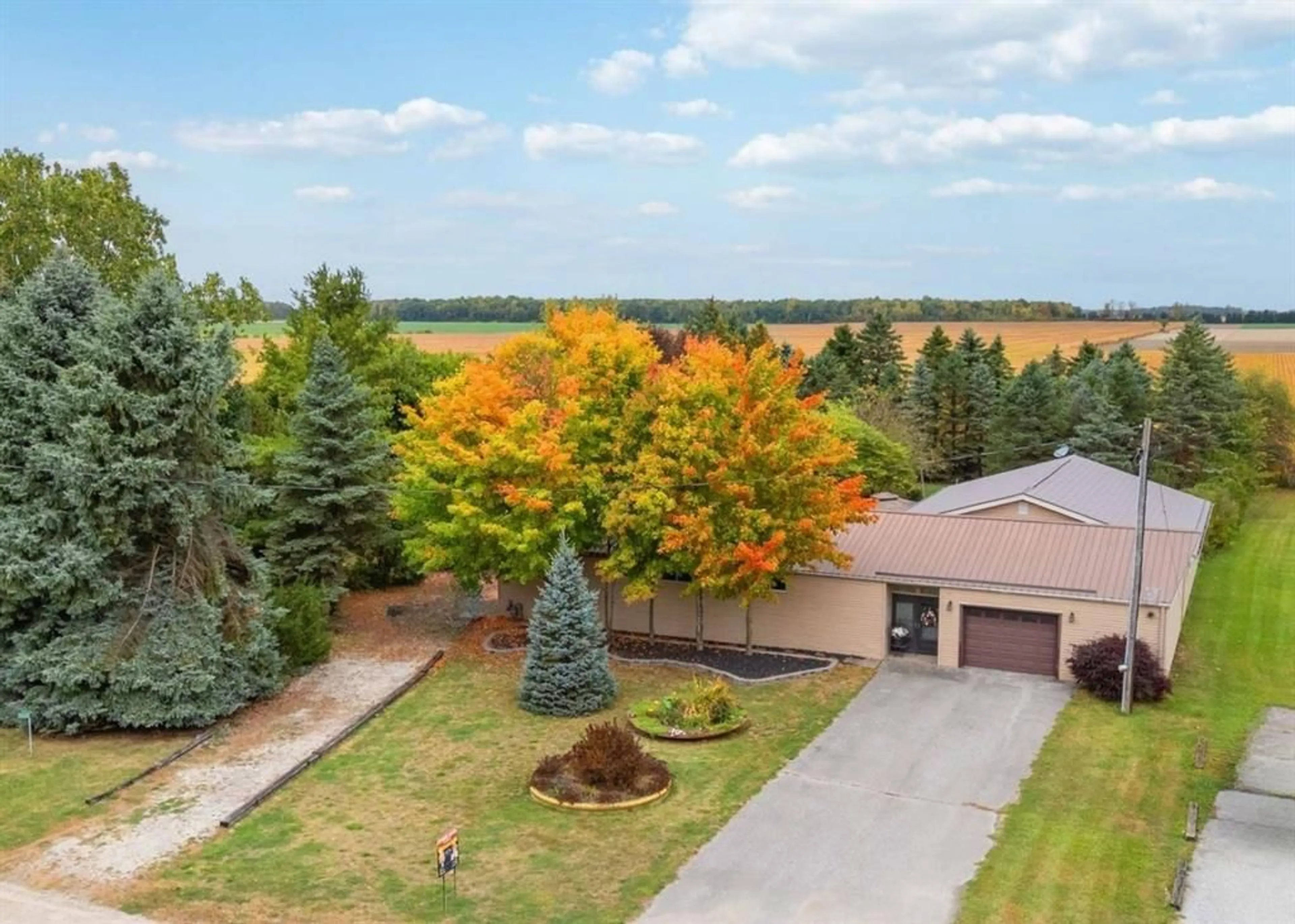 A pic from outside/outdoor area/front of a property/back of a property/a pic from drone, forest/trees view for 3202 Petrolia Line, Enniskillen Ontario N0N 1R0