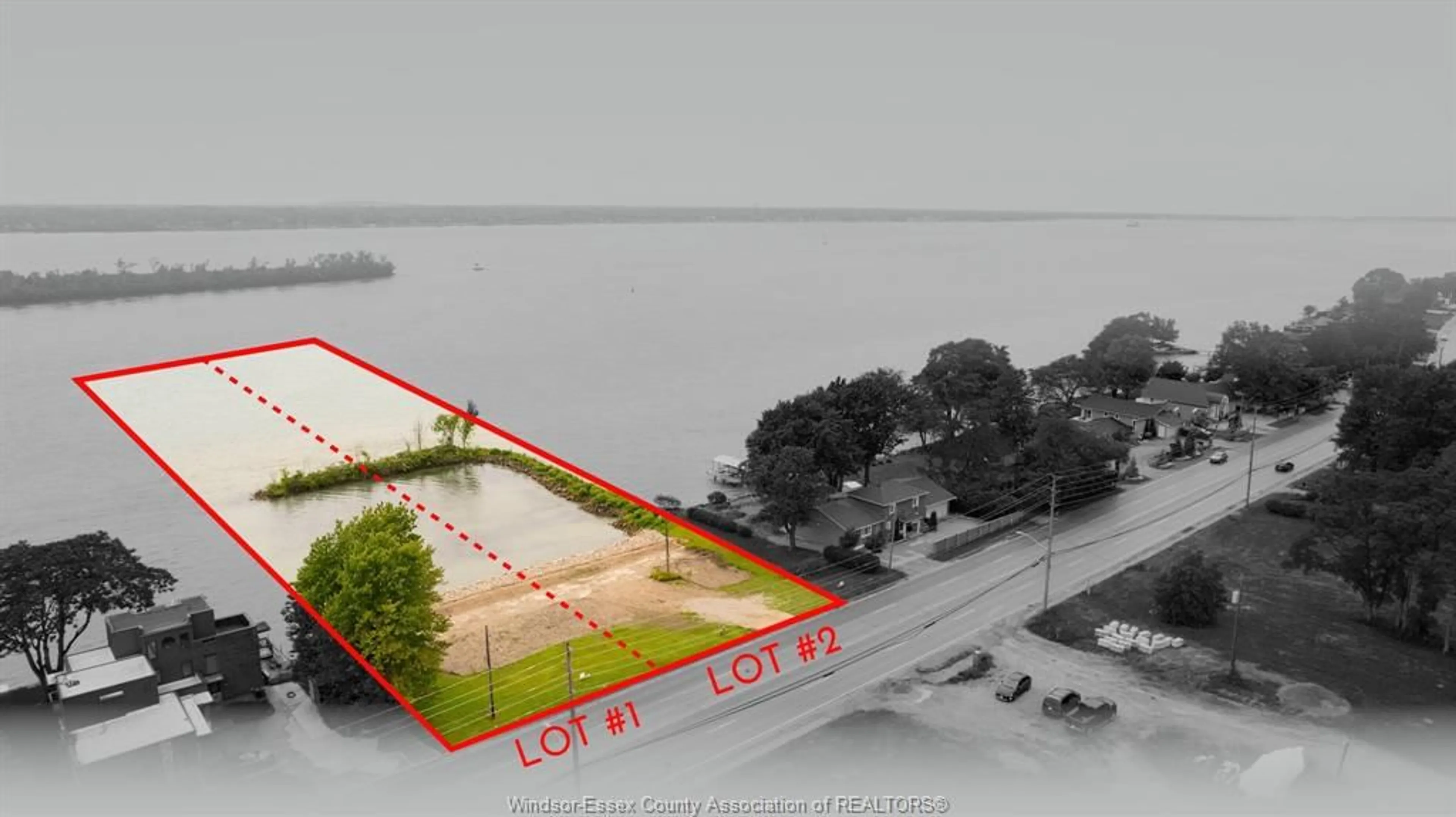 A pic from outside/outdoor area/front of a property/back of a property/a pic from drone, water/lake/river/ocean view for 639 FRONT Rd #LOT 2, Amherstburg Ontario N9V 2V6