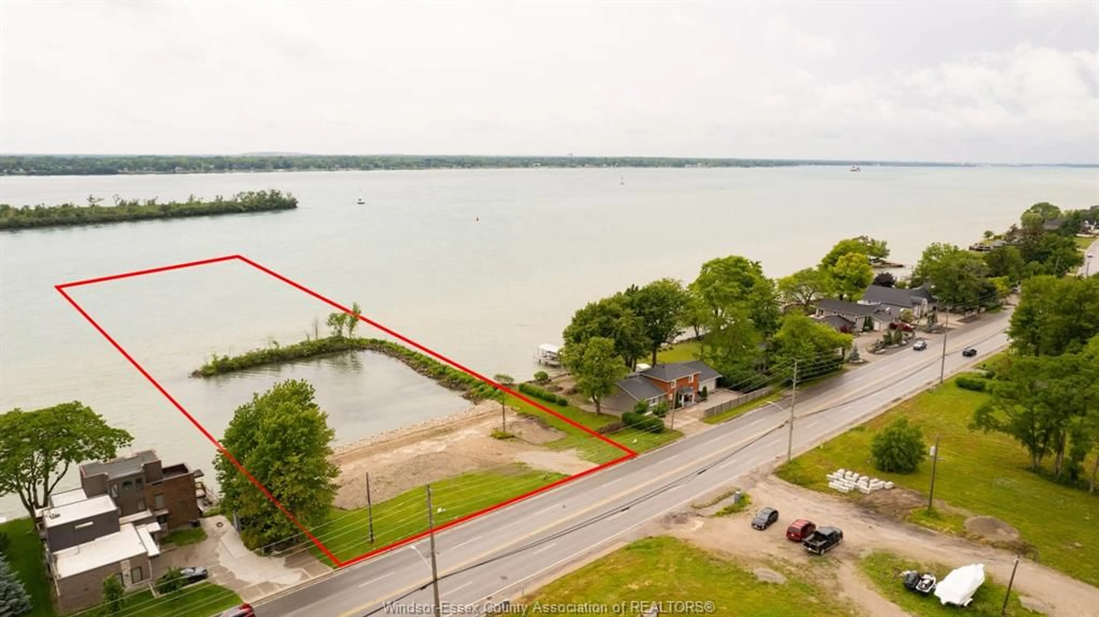 A pic from outside/outdoor area/front of a property/back of a property/a pic from drone, water/lake/river/ocean view for 639 FRONT Rd #LOT 1, Amherstburg Ontario N9V 2V6