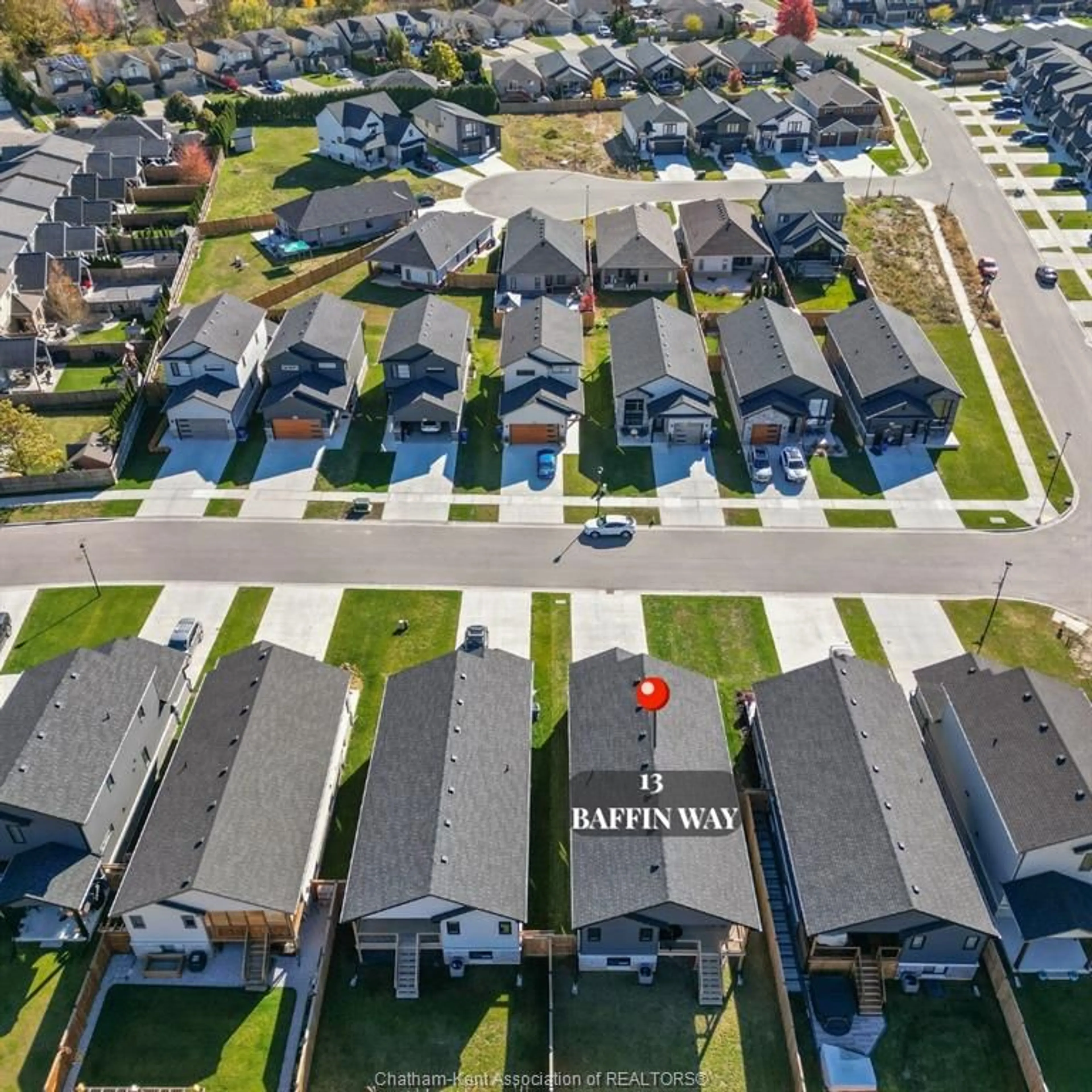 A pic from outside/outdoor area/front of a property/back of a property/a pic from drone, street for 13 BAFFIN Way, Chatham Ontario N7L 0G5