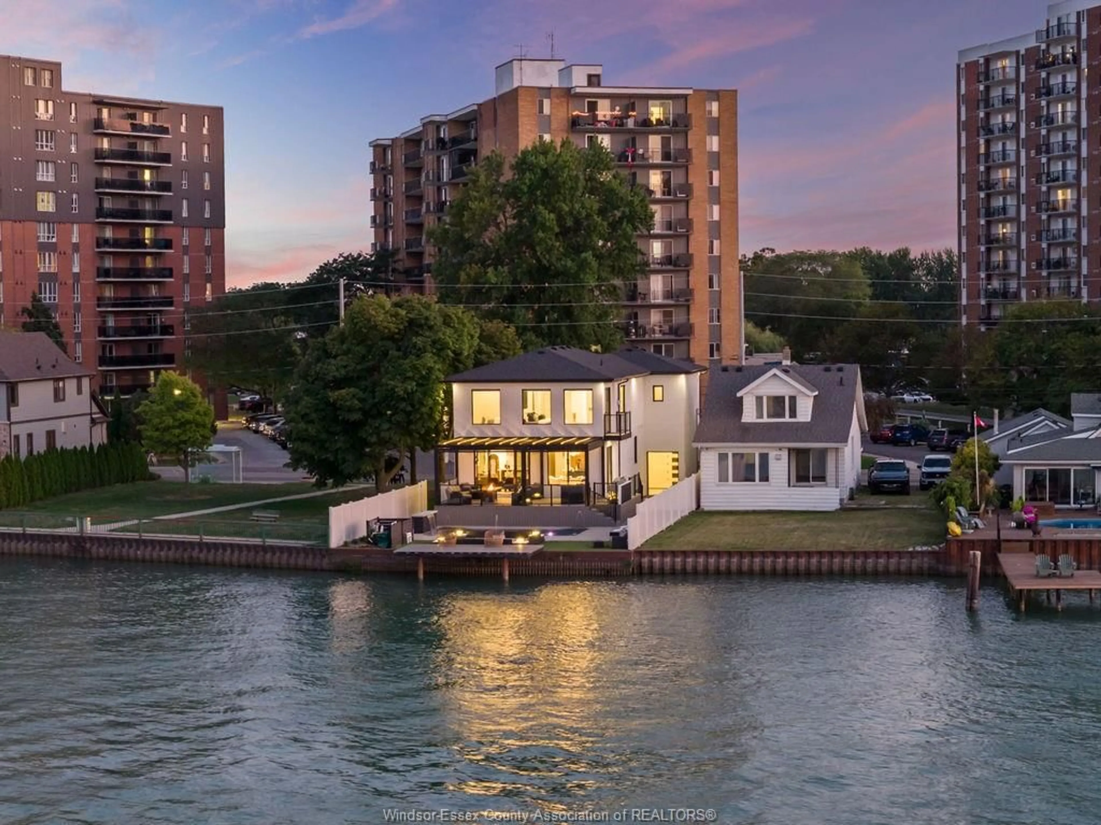 A pic from outside/outdoor area/front of a property/back of a property/a pic from drone, water/lake/river/ocean view for 8720 RIVERSIDE Dr, Windsor Ontario N8S 1E9