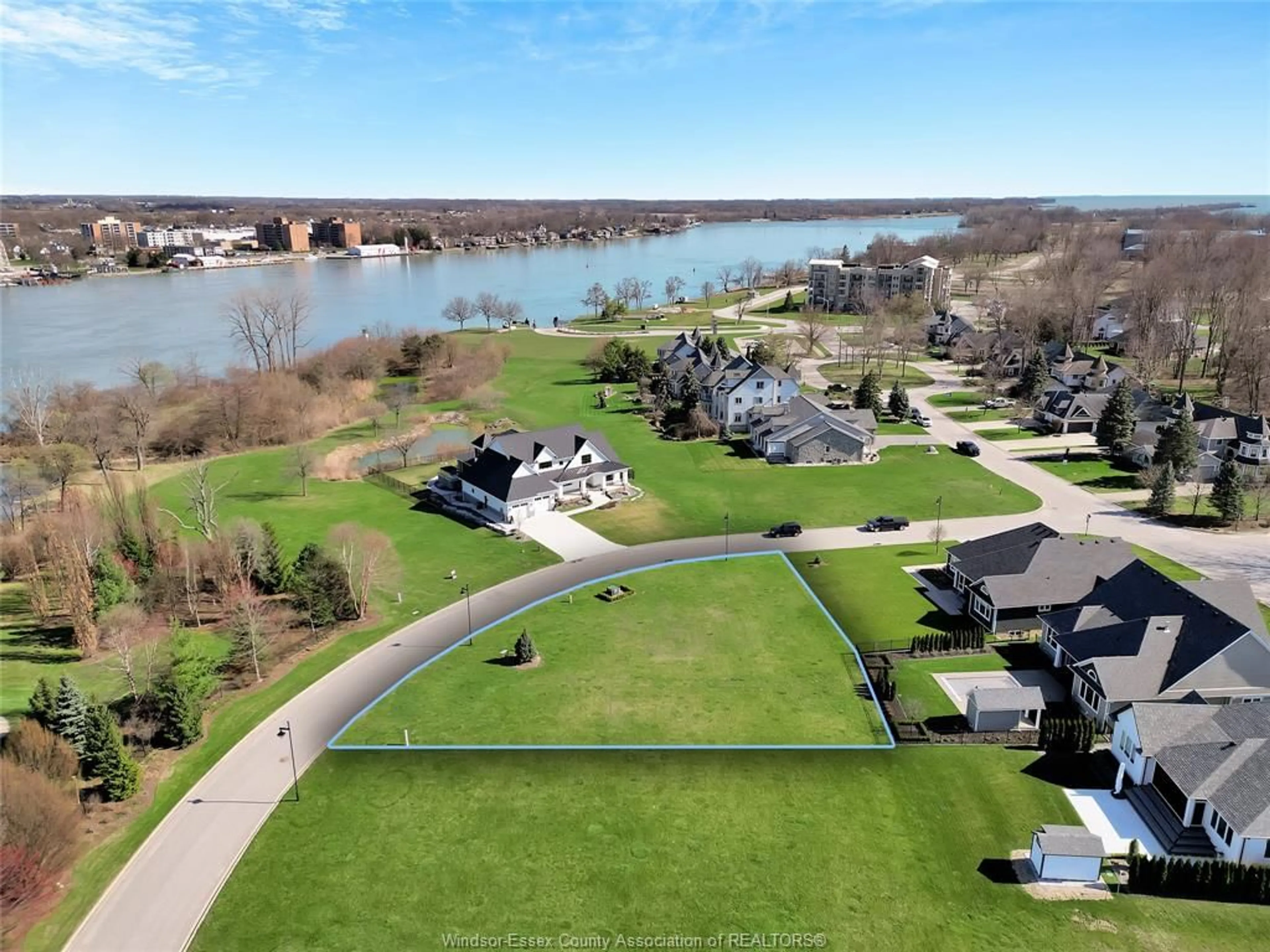 A pic from outside/outdoor area/front of a property/back of a property/a pic from drone, water/lake/river/ocean view for 104 RIVERWALK Cres, Amherstburg Ontario N9V 4C4