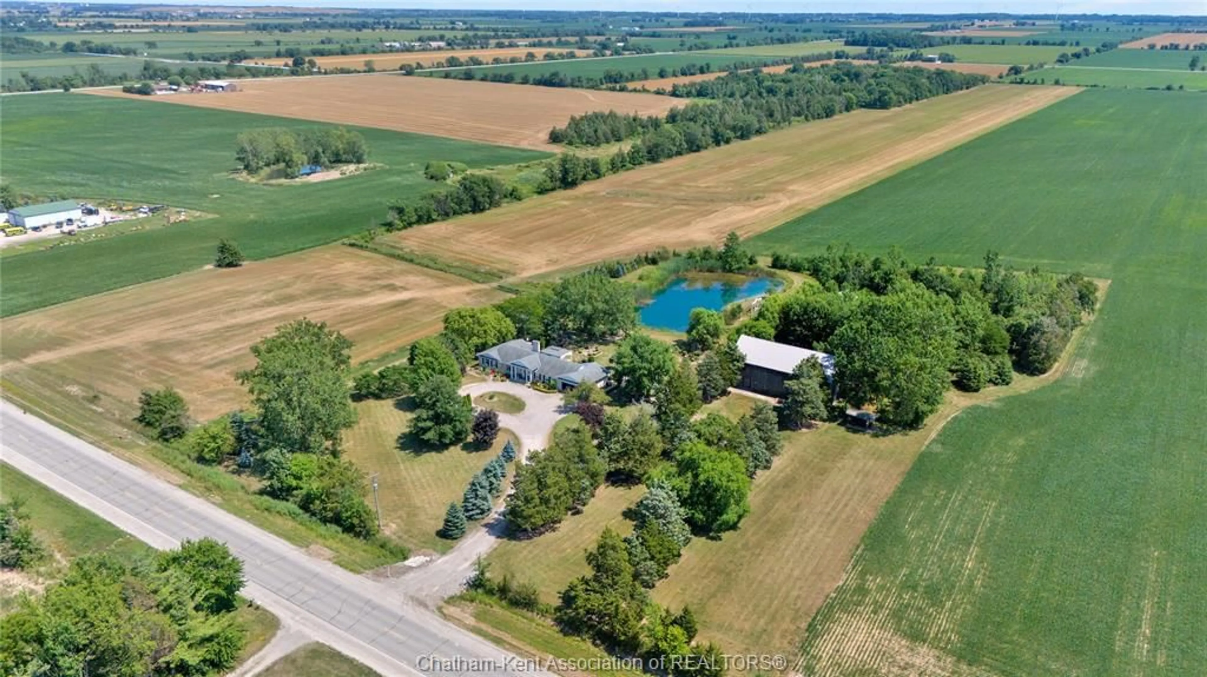 A pic from outside/outdoor area/front of a property/back of a property/a pic from drone, water/lake/river/ocean view for 7598 Middle Line, Charing Cross Ontario N0P 1G0