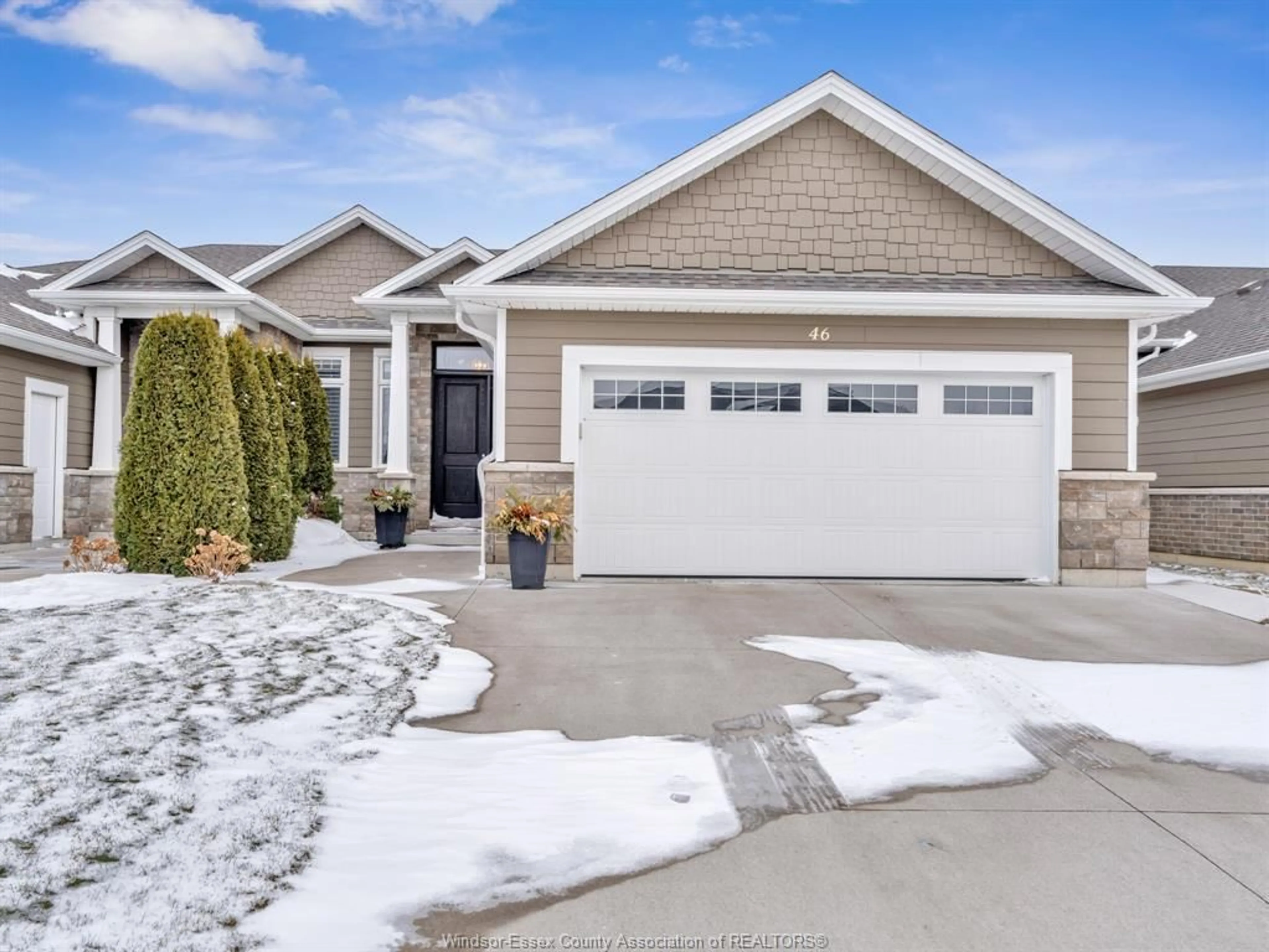 Home with vinyl exterior material, street for 46 DESTINY Dr, Leamington Ontario N8H 0E1