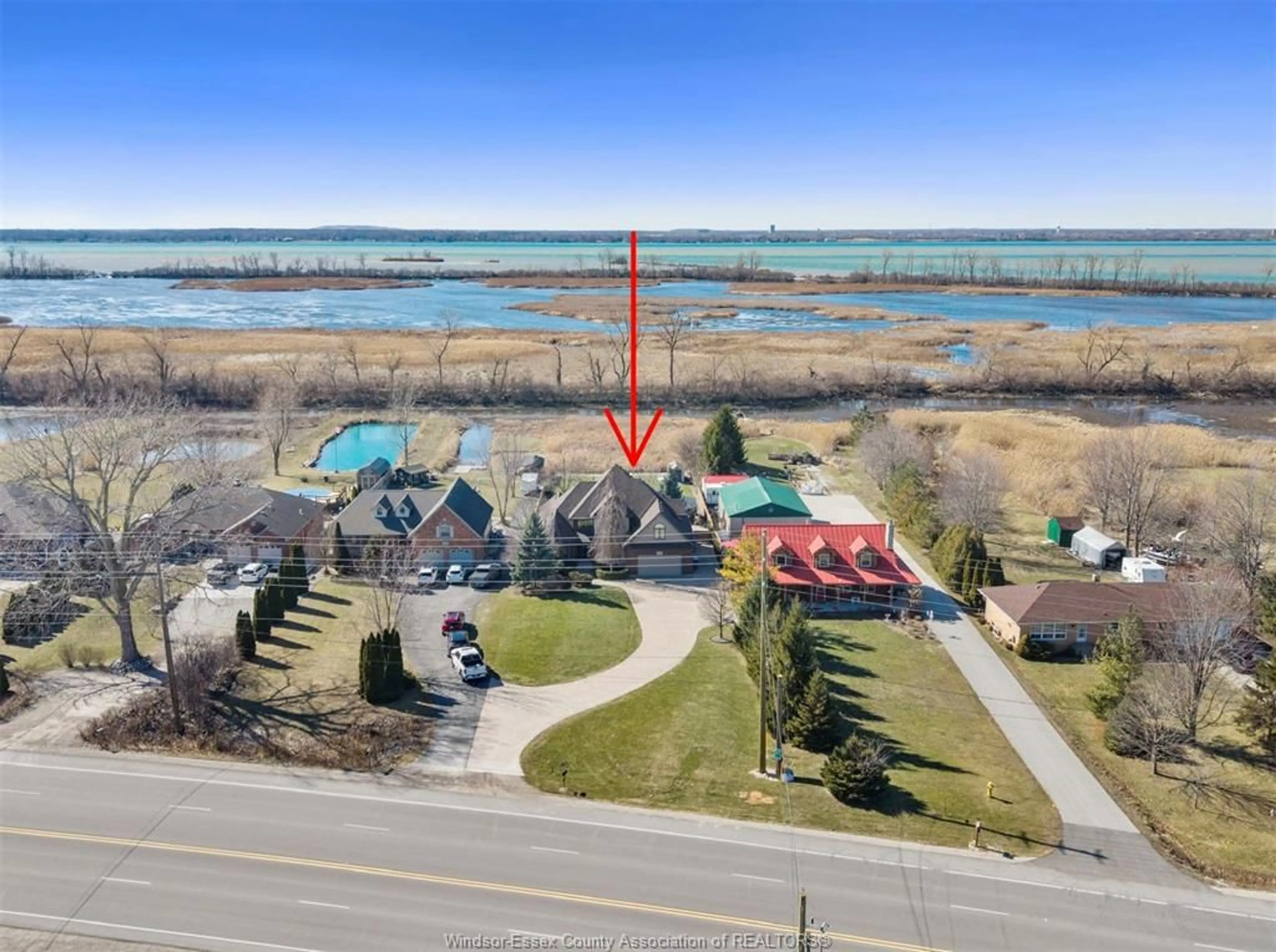 A pic from outside/outdoor area/front of a property/back of a property/a pic from drone, water/lake/river/ocean view for 2116 FRONT Rd, Amherstburg Ontario N9V 3R3