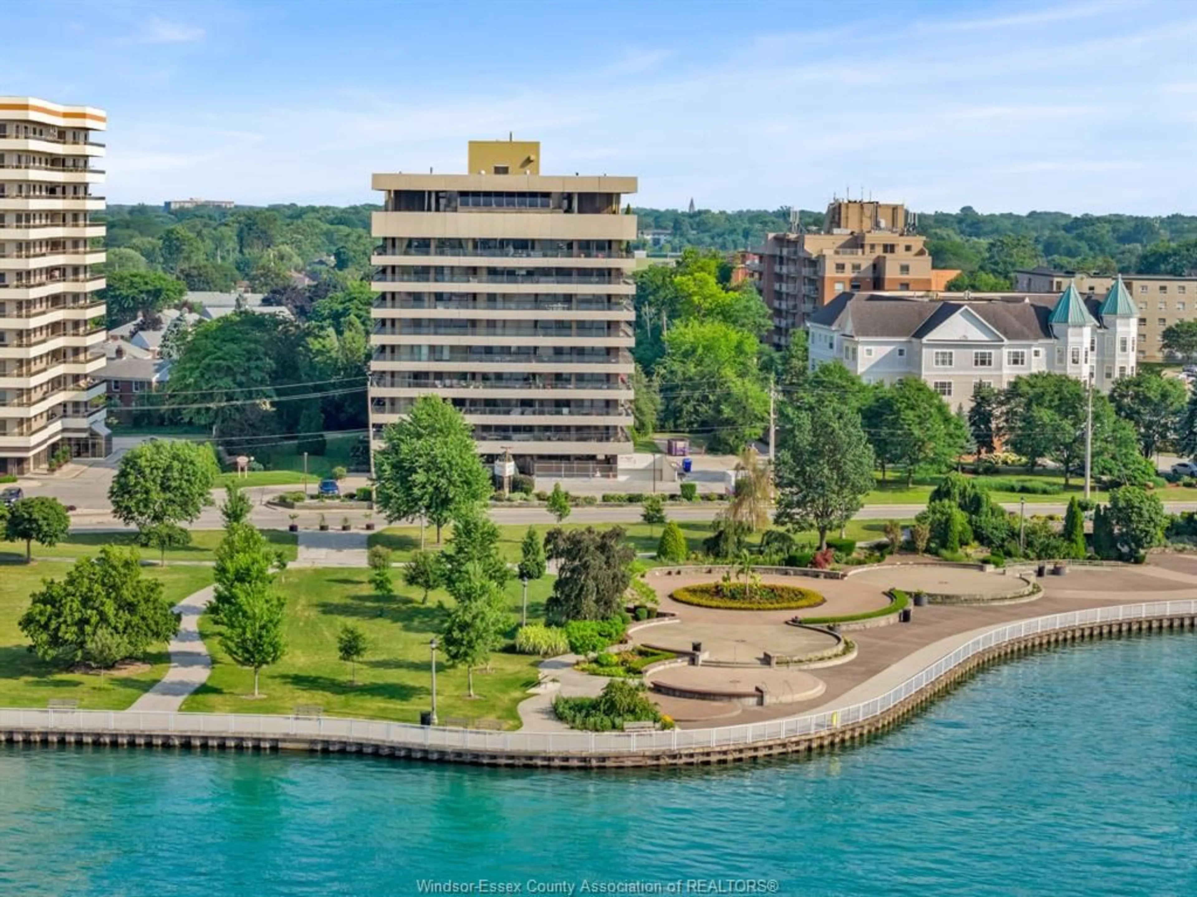 A pic from outside/outdoor area/front of a property/back of a property/a pic from drone, water/lake/river/ocean view for 5125 RIVERSIDE Dr #202, Windsor Ontario N8S 4L8