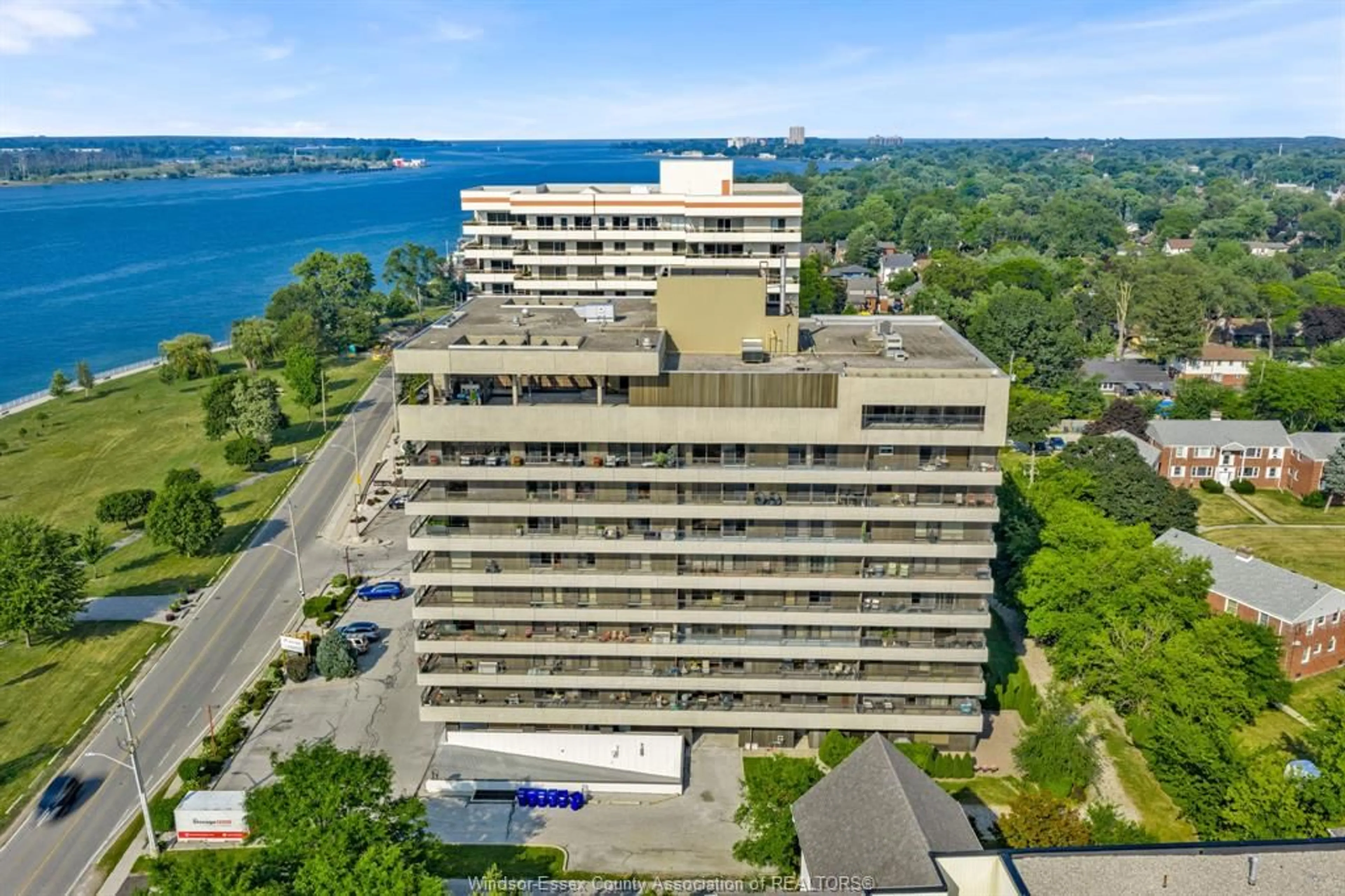 A pic from outside/outdoor area/front of a property/back of a property/a pic from drone, water/lake/river/ocean view for 5125 RIVERSIDE Dr #202, Windsor Ontario N8S 4L8