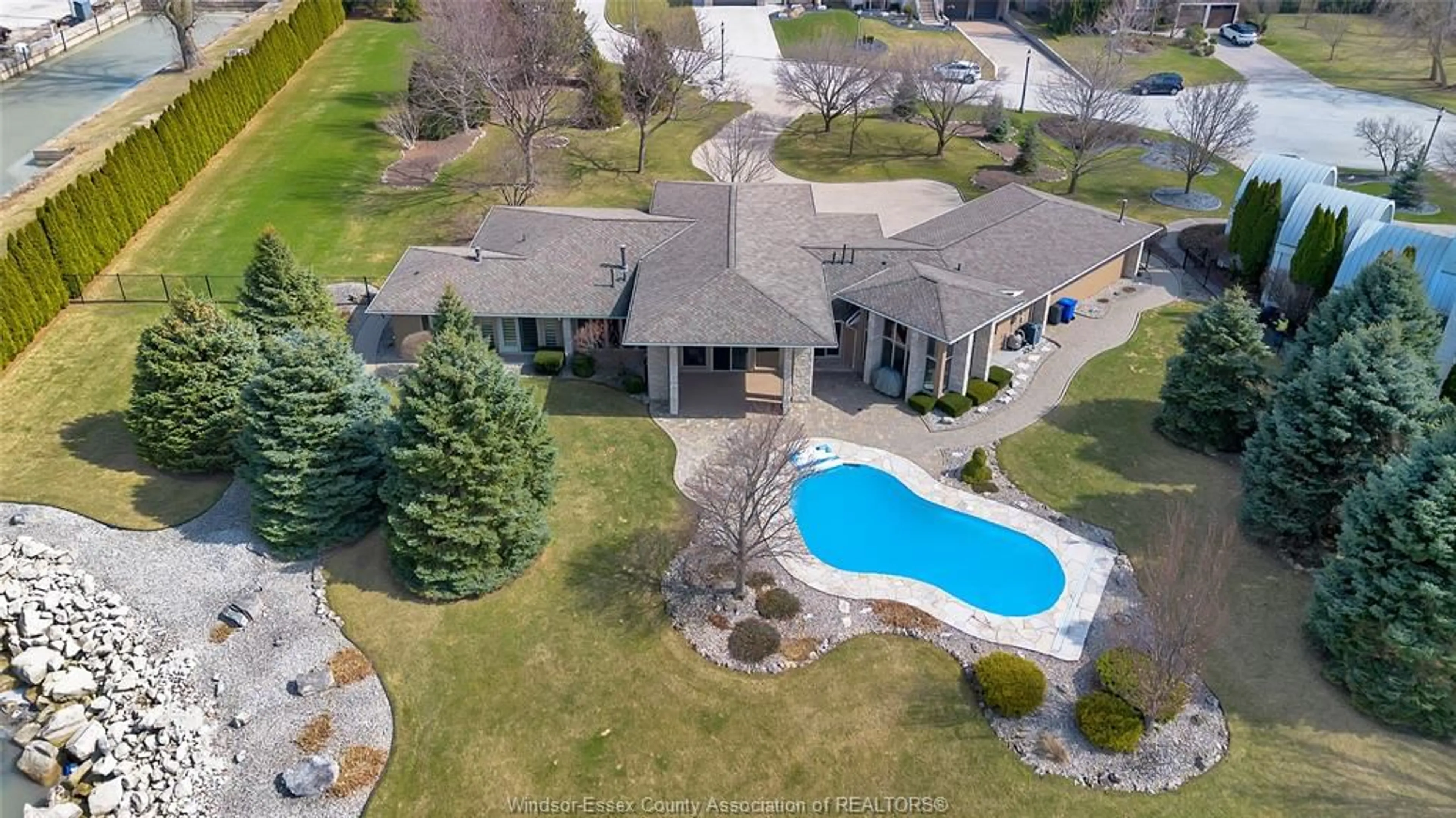 A pic from outside/outdoor area/front of a property/back of a property/a pic from drone, water/lake/river/ocean view for 30 EMERALD Lane, Amherstburg Ontario N9V 3R3
