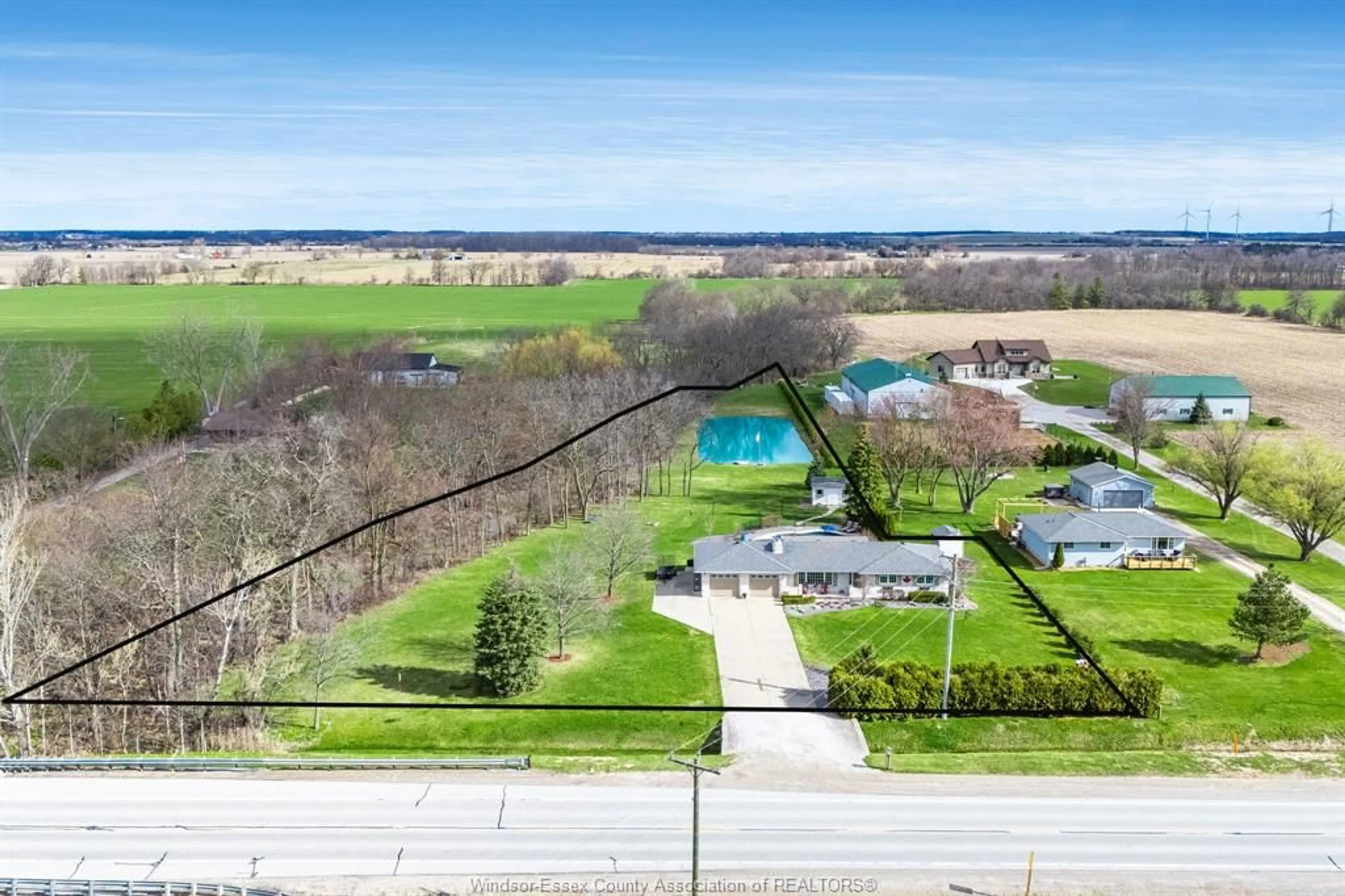 A pic from outside/outdoor area/front of a property/back of a property/a pic from drone, water/lake/river/ocean view for 880 County Rd 46, Maidstone Ontario M8N 2X7