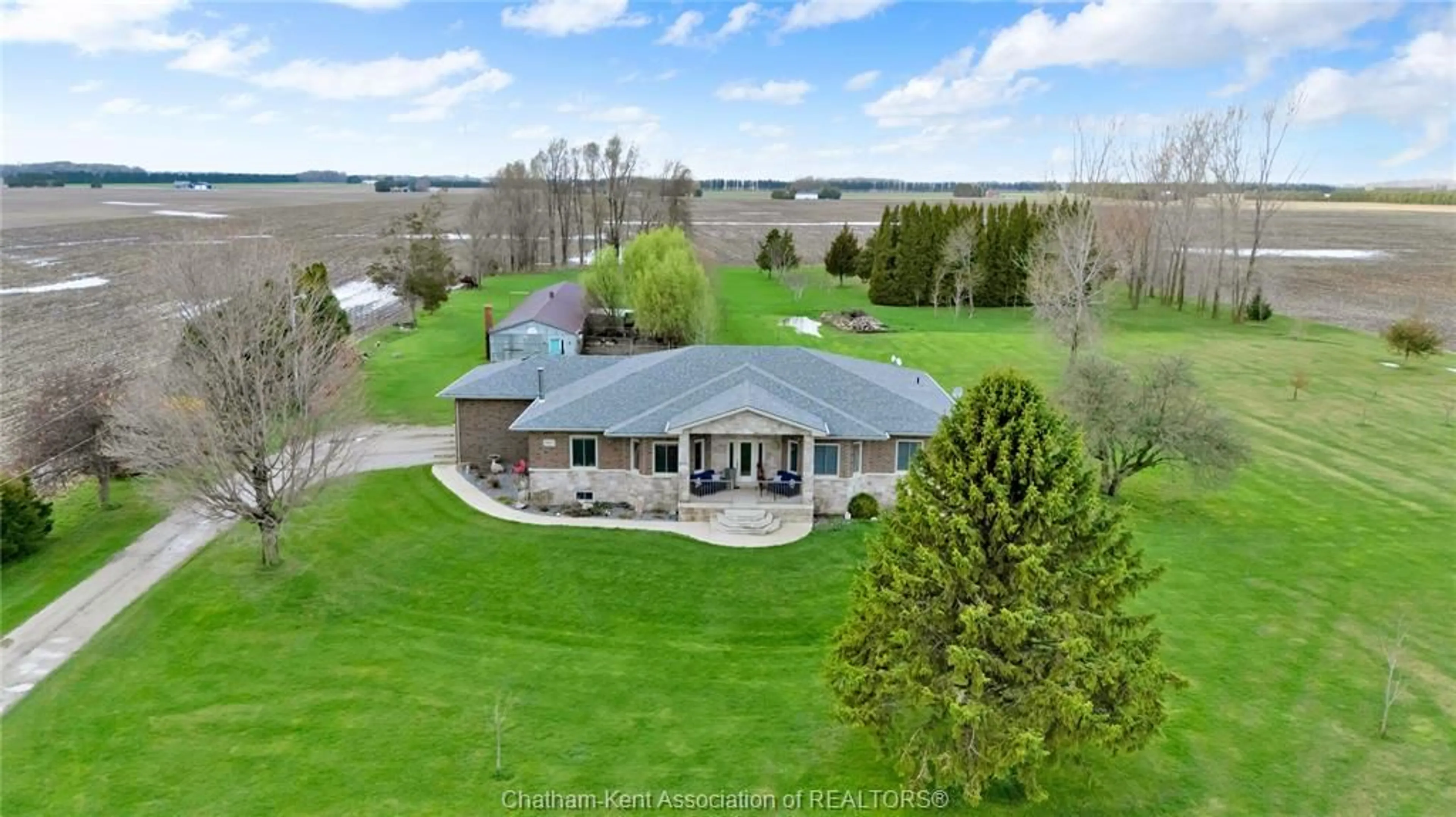 A pic from outside/outdoor area/front of a property/back of a property/a pic from drone, water/lake/river/ocean view for 10637 Boundary Line, Kent Bridge Ontario N0P 1V0