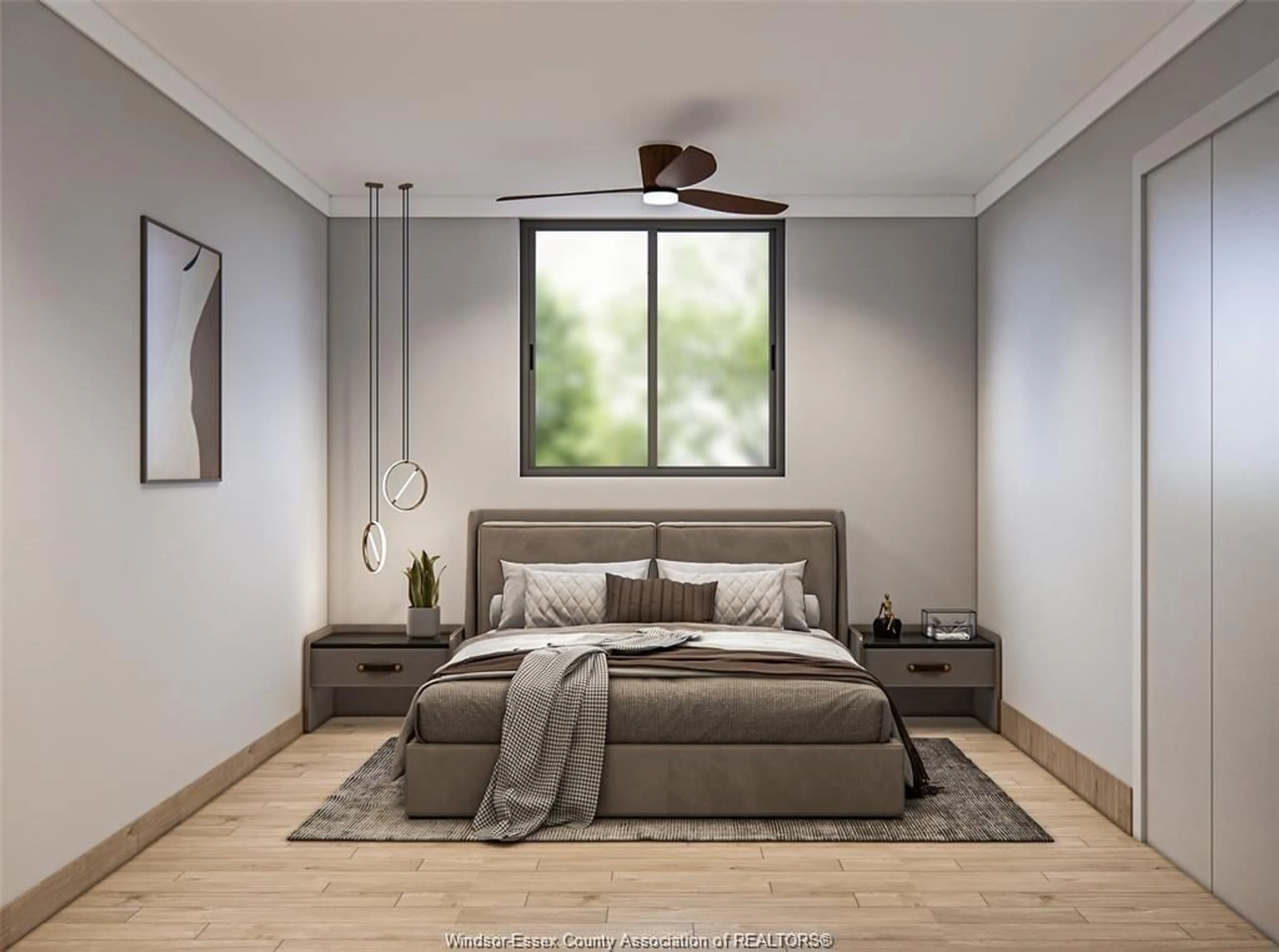 Bedroom with bed, wood/laminate floor for 7 SARKIS St, Kingsville Ontario N9Y 1J9