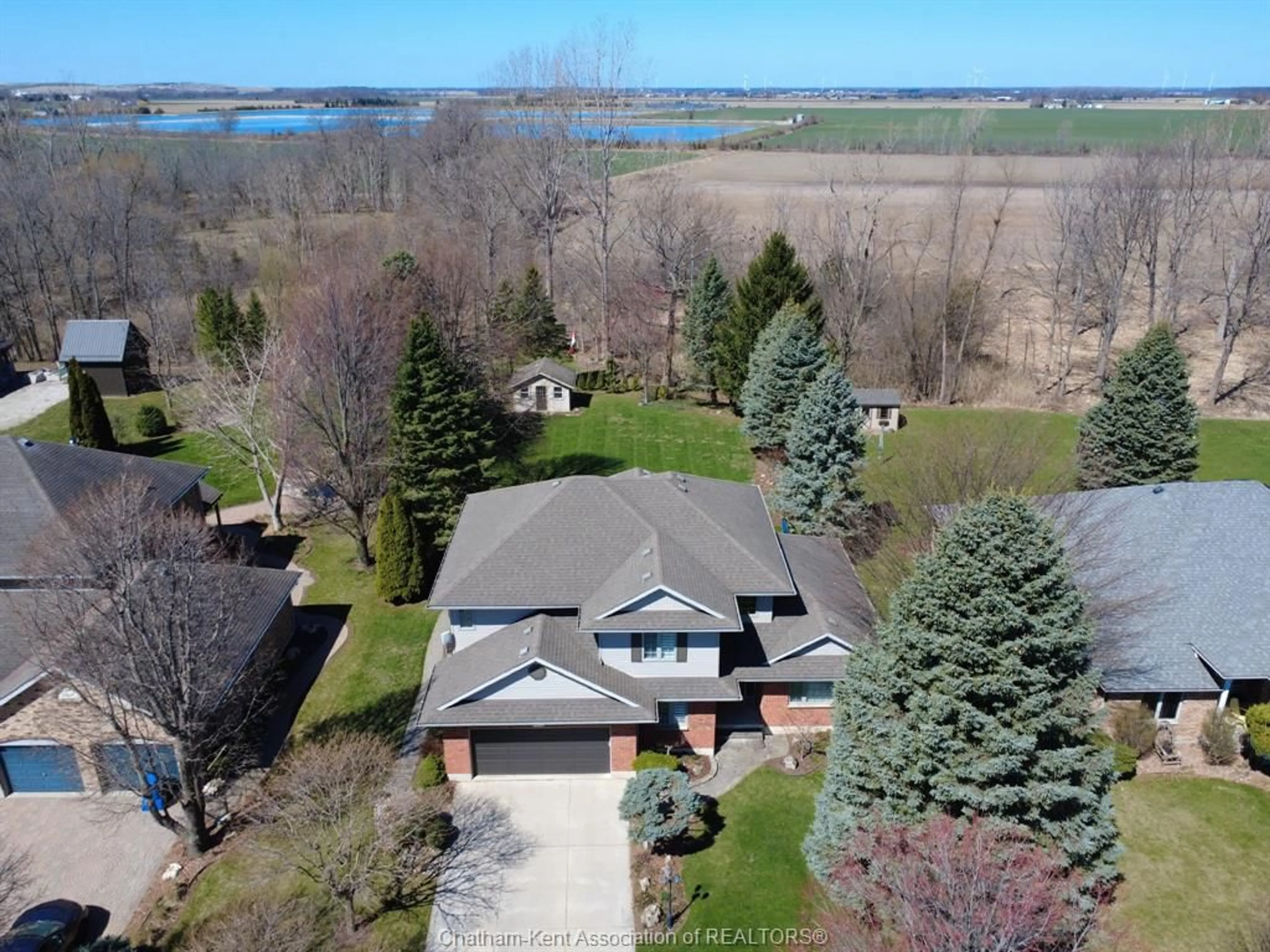 A pic from outside/outdoor area/front of a property/back of a property/a pic from drone, water/lake/river/ocean view for 9149 West Ridge Line, Chatham-Kent Ontario N0P 1A0