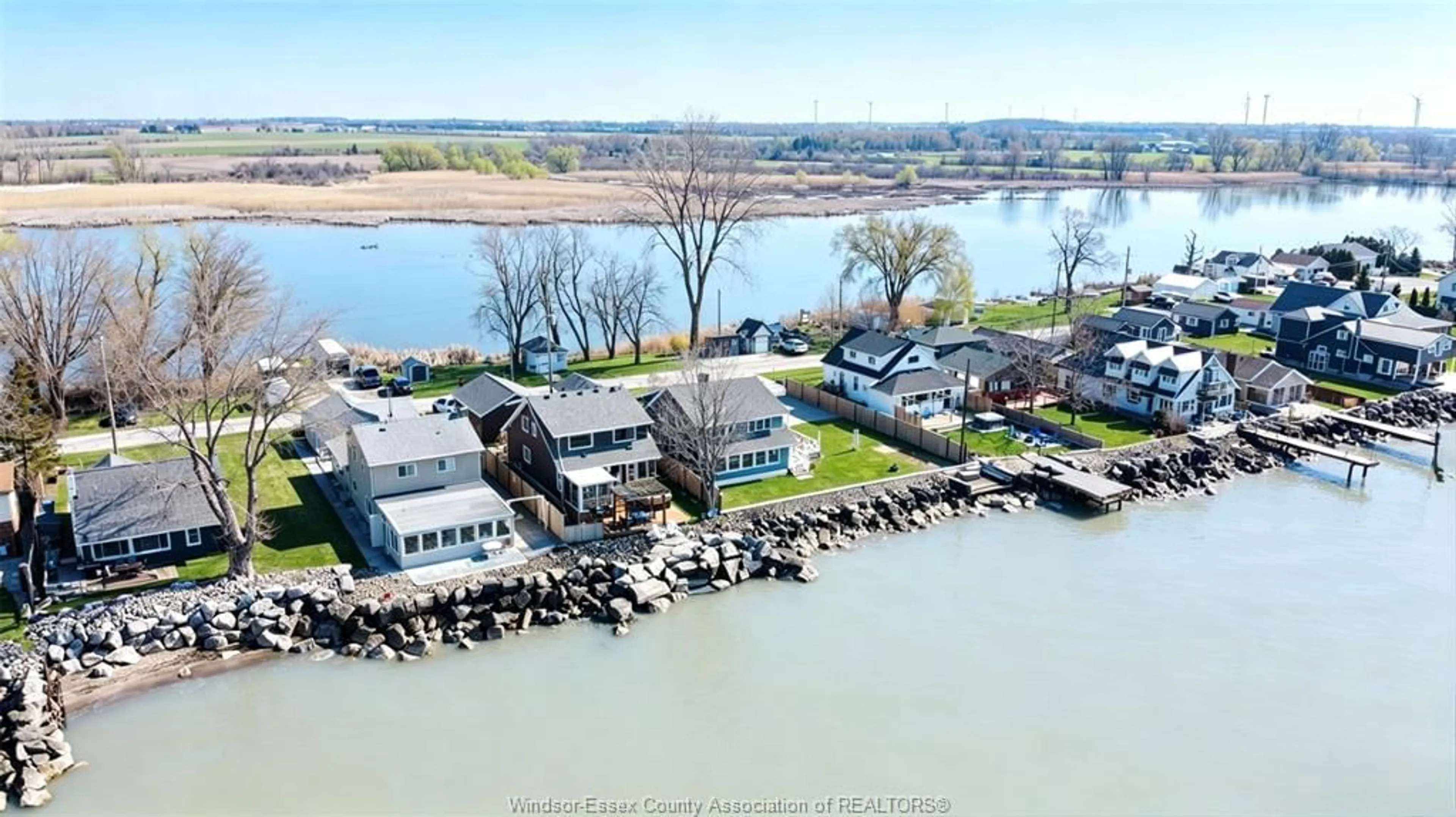 A pic from outside/outdoor area/front of a property/back of a property/a pic from drone, water/lake/river/ocean view for 479 Lakeside Dr, Amherstburg Ontario N9V 2Y8