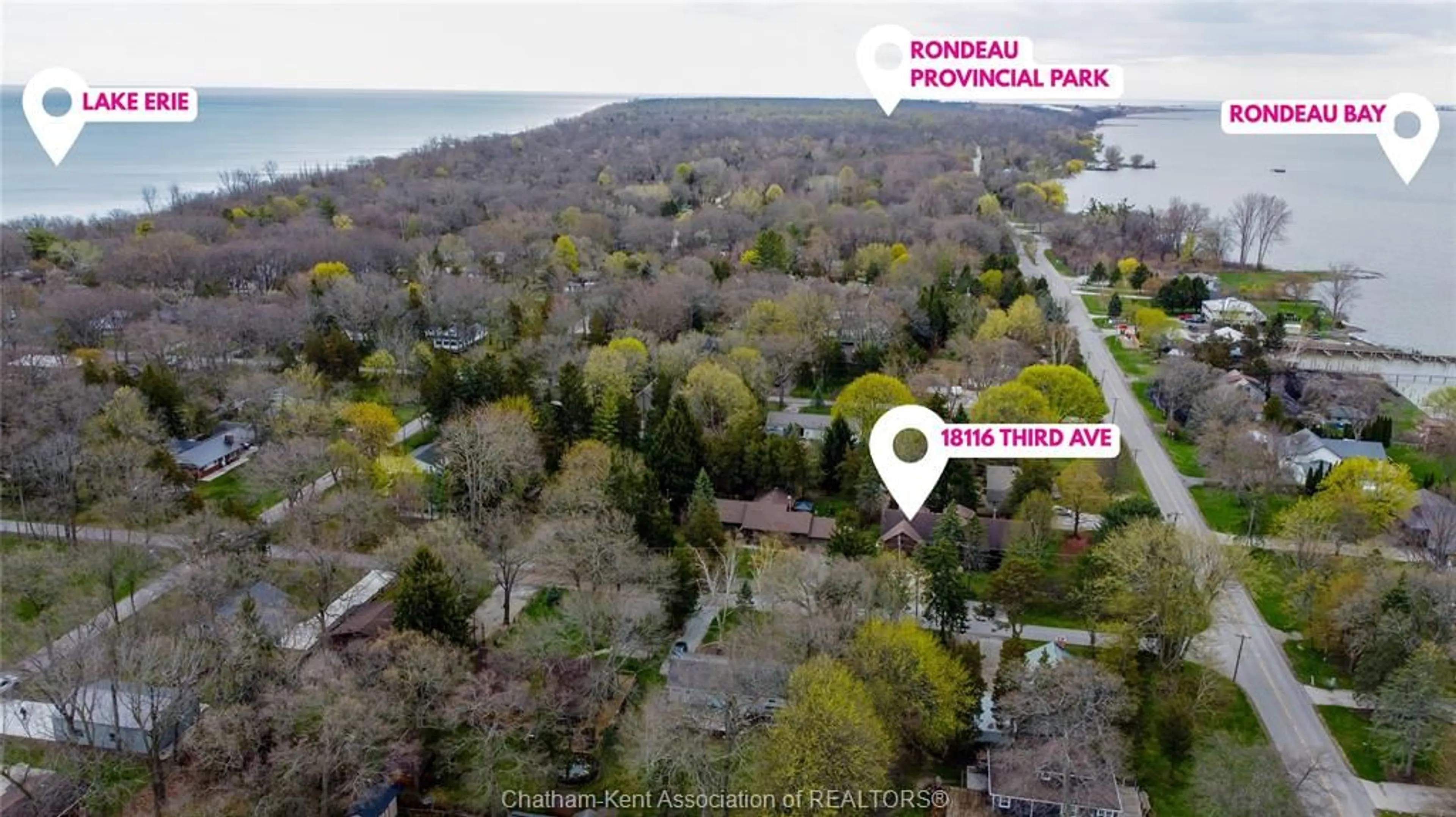 A pic from outside/outdoor area/front of a property/back of a property/a pic from drone, water/lake/river/ocean view for 18116 3RD Ave, Rondeau Ontario N0P 1X0