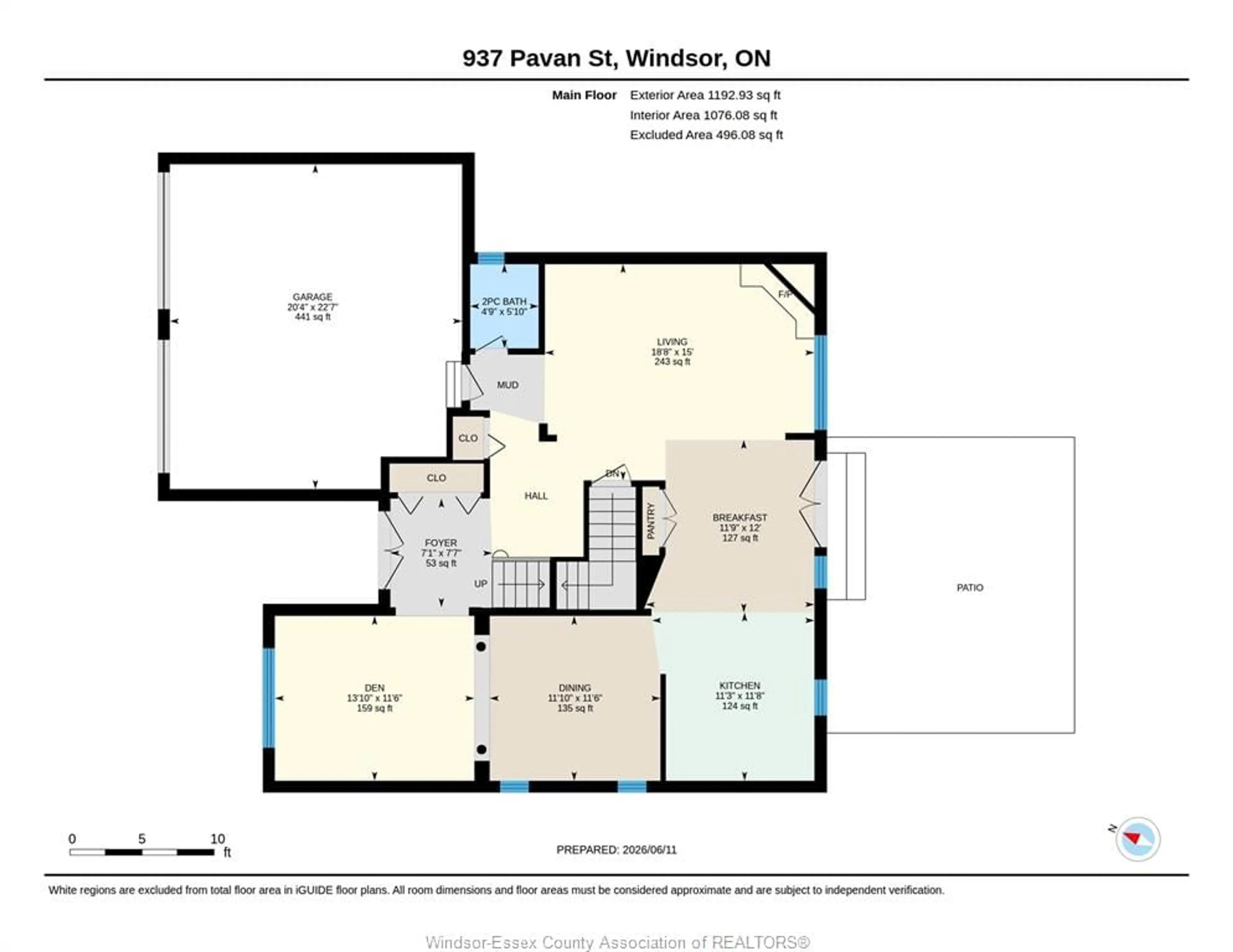 Floor plan for 937 PAVAN, Windsor Ontario N9G 2X5
