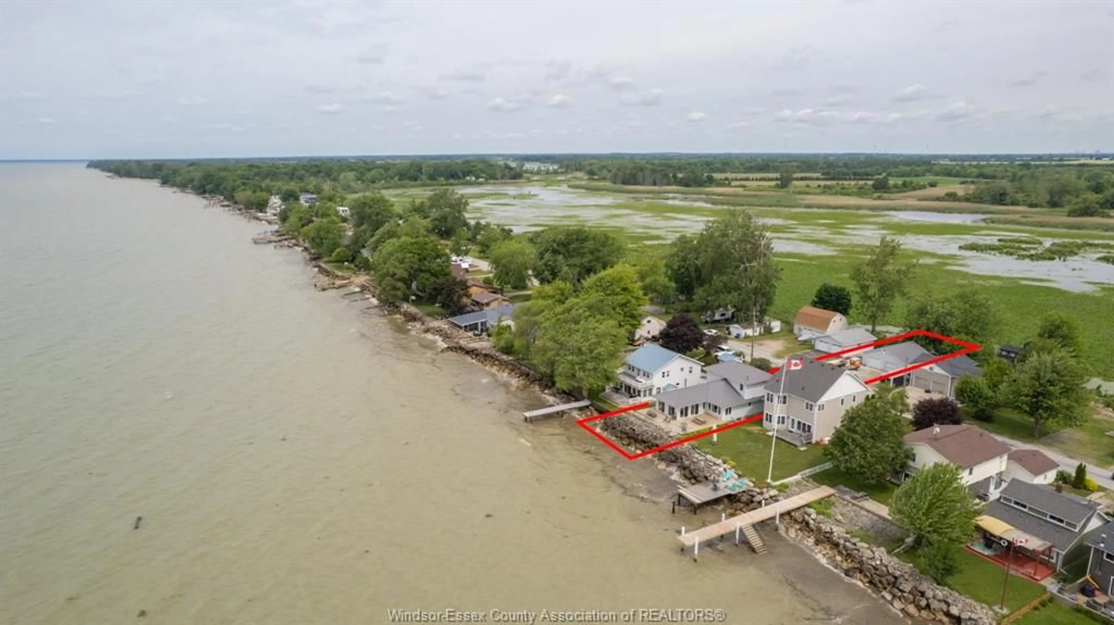 A pic from outside/outdoor area/front of a property/back of a property/a pic from drone, water/lake/river/ocean view for 419 LAKESIDE, Amherstburg Ontario N0R 1G0