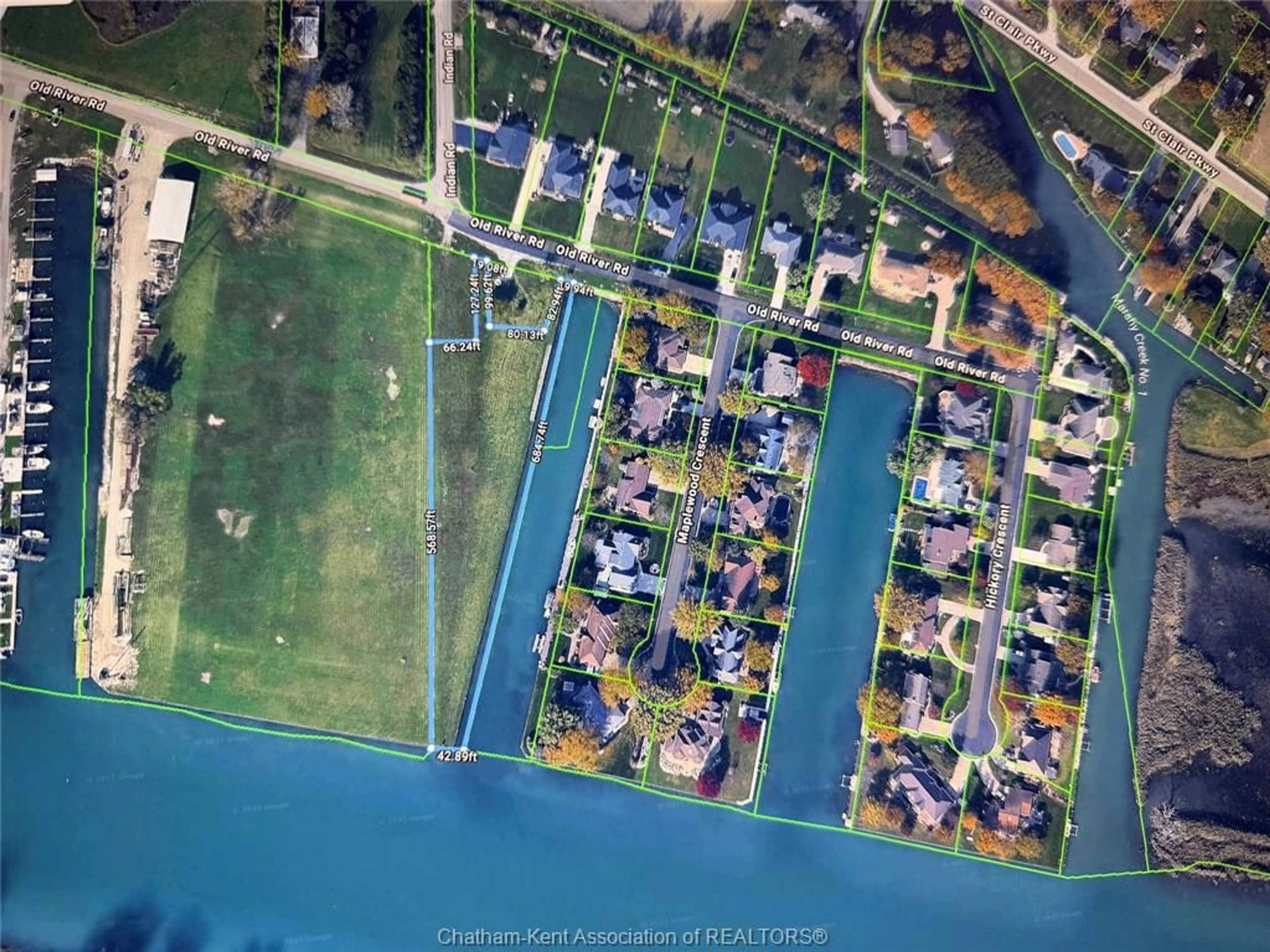 A pic from outside/outdoor area/front of a property/back of a property/a pic from drone, water/lake/river/ocean view for 4761 Old River Rd, Chatham Township Ontario N0P 2B0