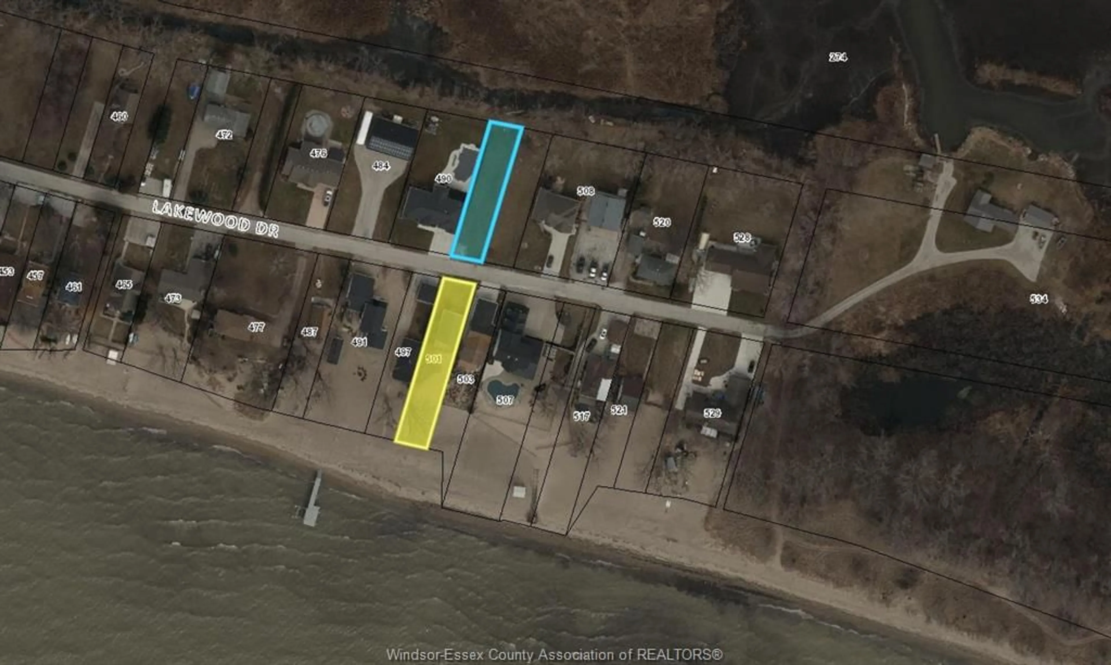 A pic from outside/outdoor area/front of a property/back of a property/a pic from drone, water/lake/river/ocean view for V/L LAKEWOOD, Amherstburg Ontario N9V 2Y8