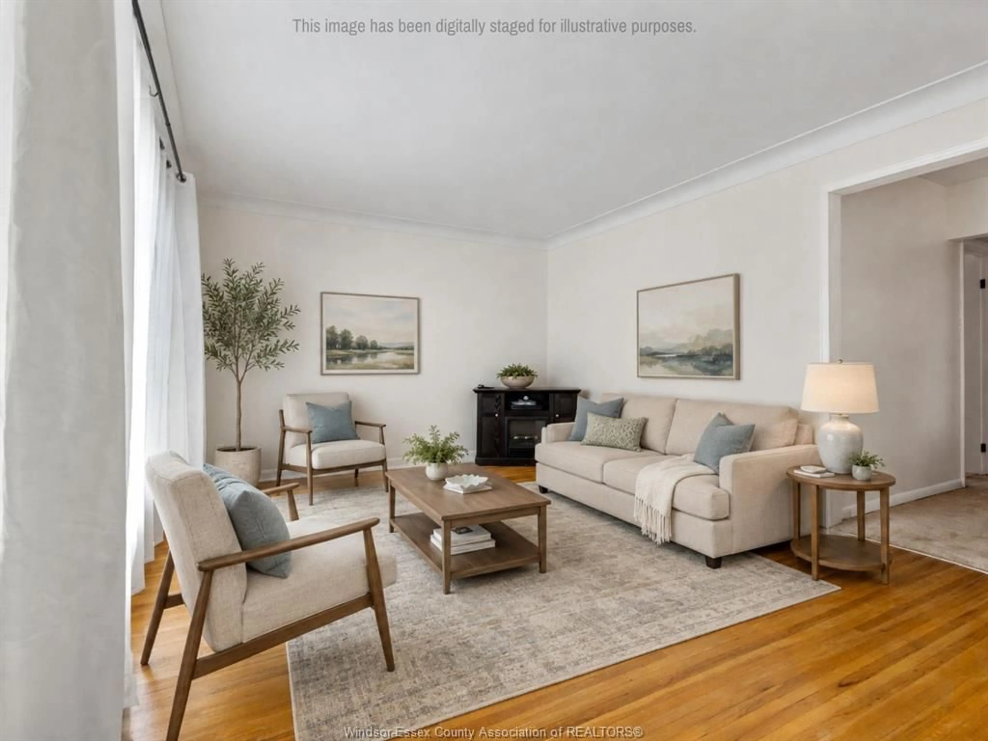 Living room with furniture, wood/laminate floor for 3800 ROSEMOUNT Ave, Windsor Ontario N9C 2E5