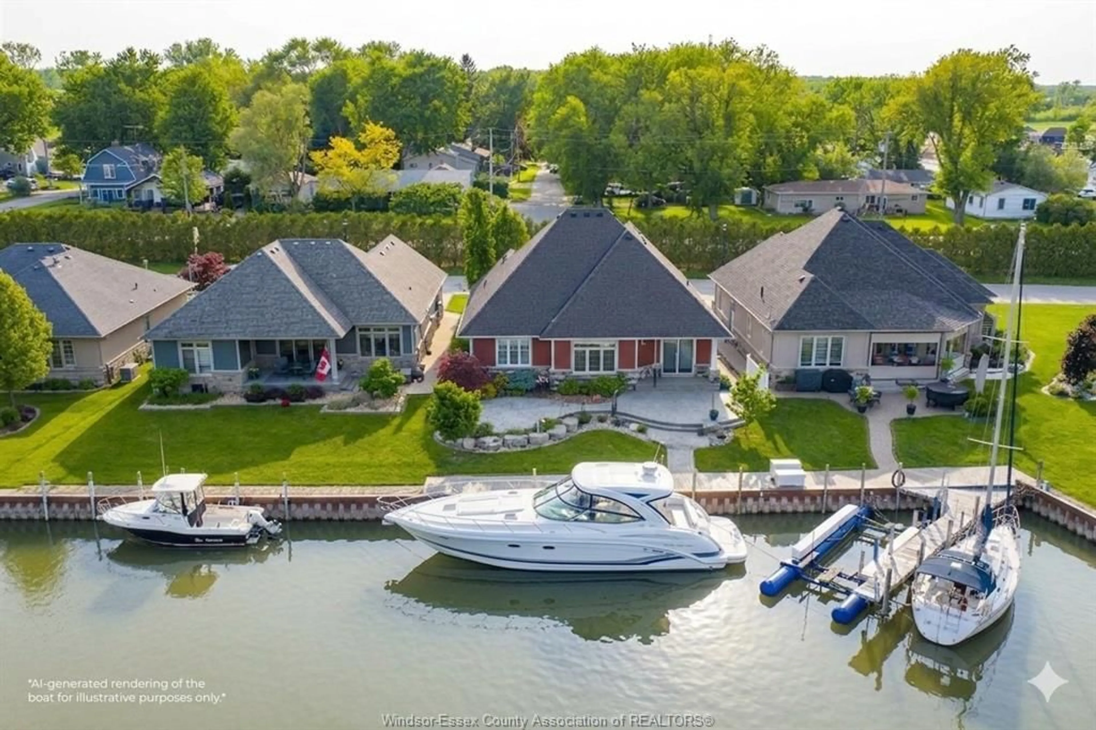 A pic from outside/outdoor area/front of a property/back of a property/a pic from drone, water/lake/river/ocean view for 33 MONTEGO BAY Cres, Kingsville Ontario N9Y 4E7