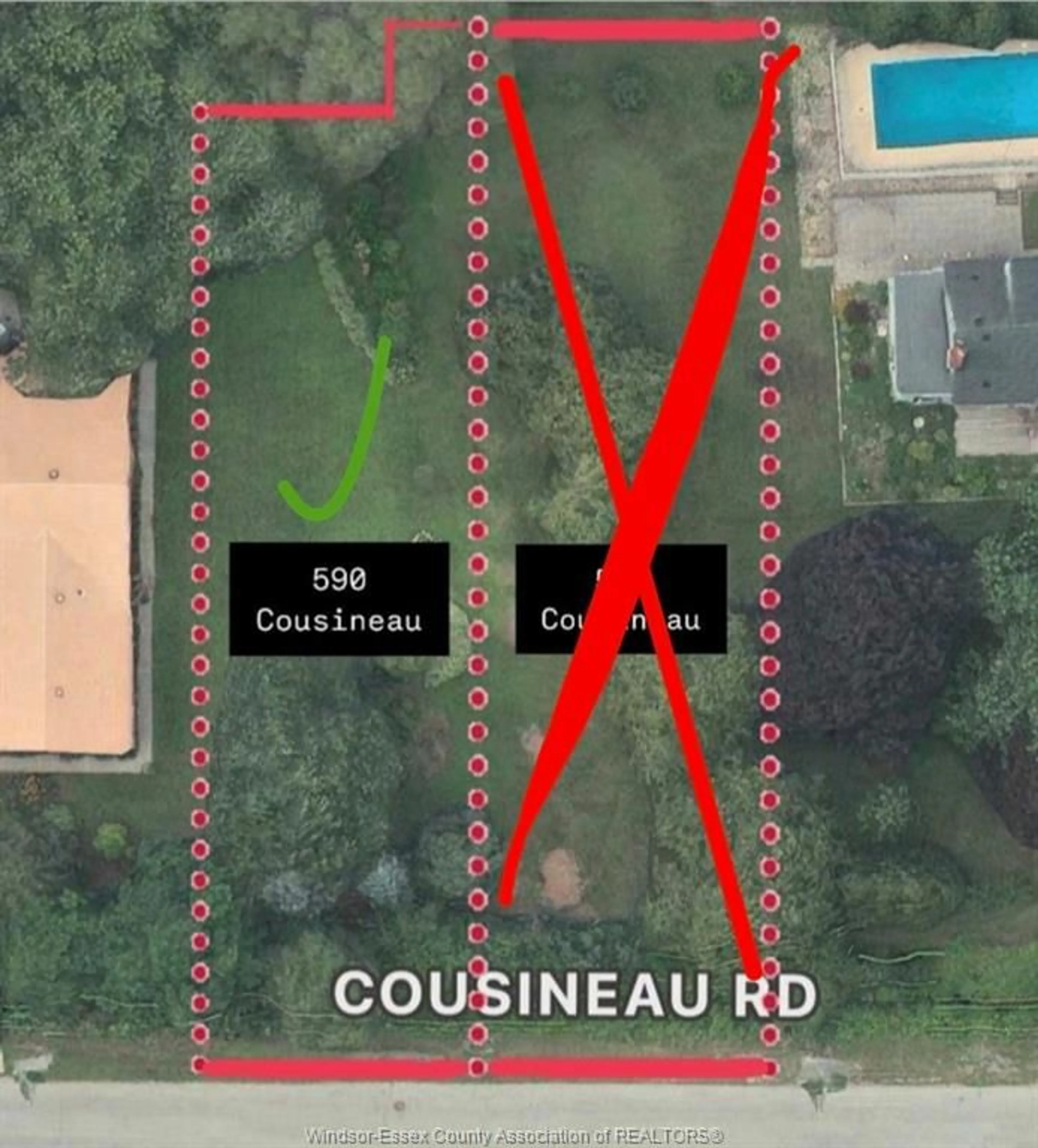 A pic from outside/outdoor area/front of a property/back of a property/a pic from drone, street for 590 COUSINEAU Rd, Windsor Ontario N9G 1V5