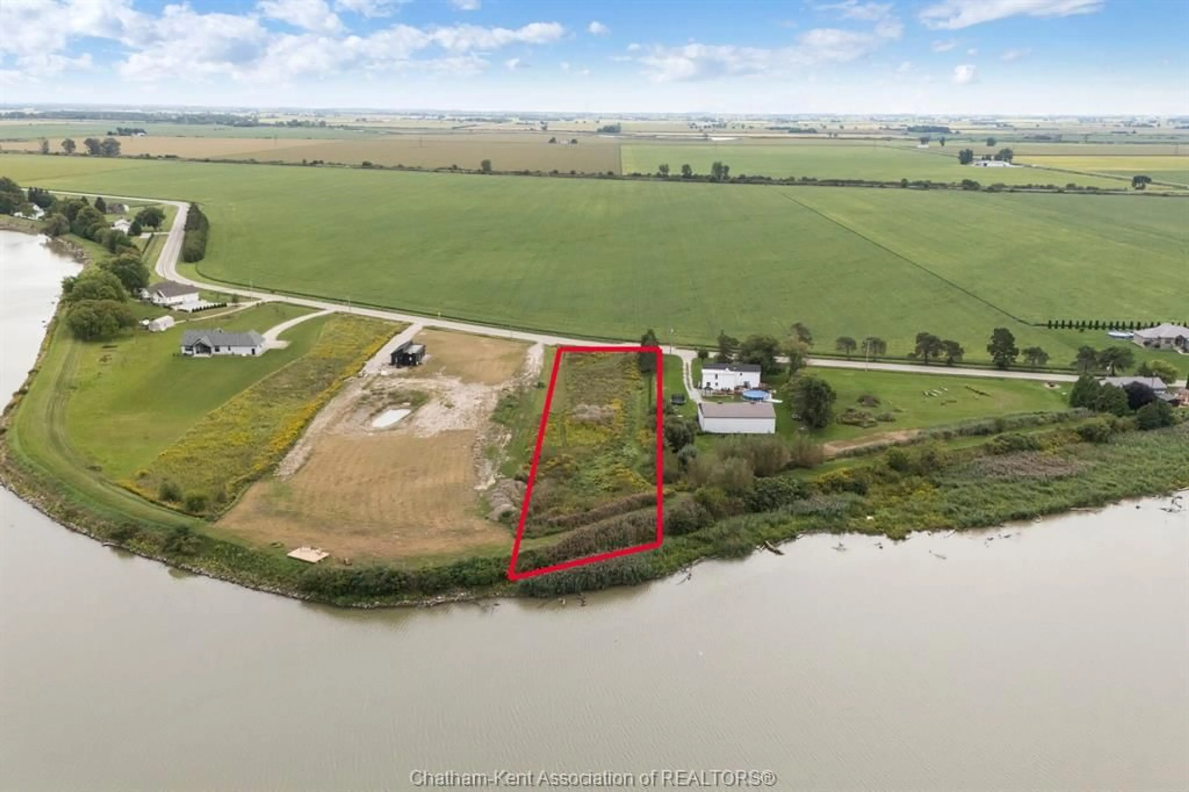 A pic from outside/outdoor area/front of a property/back of a property/a pic from drone, water/lake/river/ocean view for 5269 Tecumseh Line, Tilbury Ontario N0P 2L0