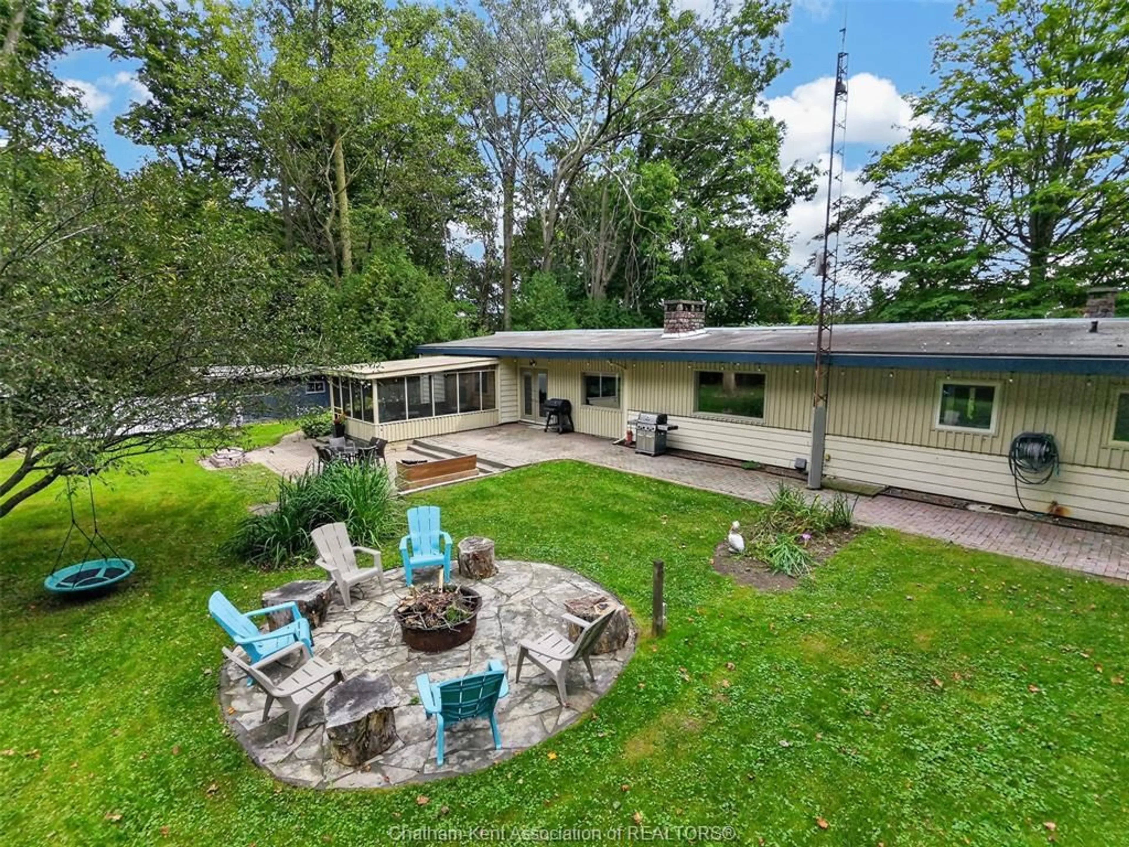 A pic from outside/outdoor area/front of a property/back of a property/a pic from drone, water/lake/river/ocean view for 9187 Doyle Line, Chatham Ontario N7M 5J3