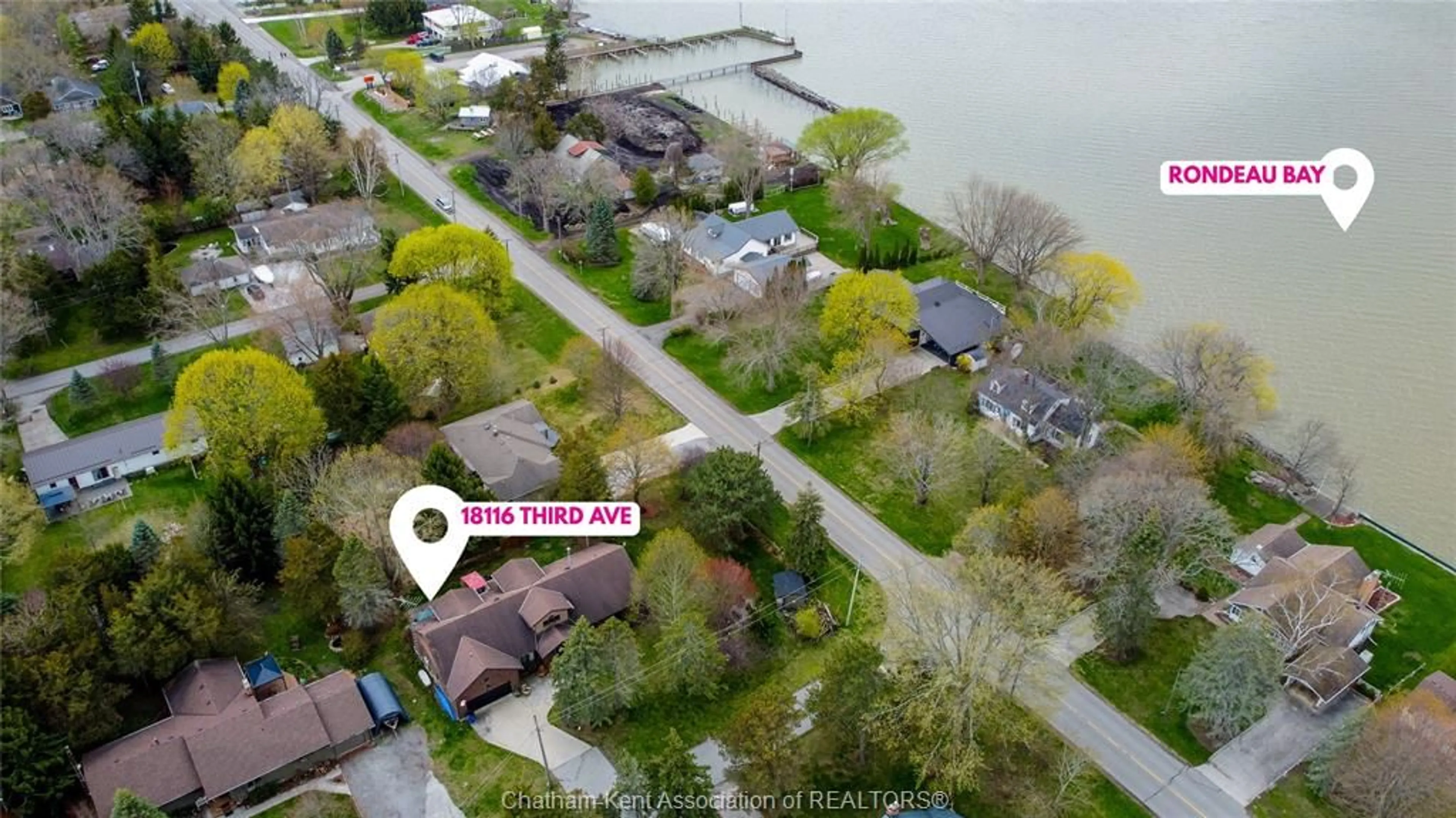 A pic from outside/outdoor area/front of a property/back of a property/a pic from drone, water/lake/river/ocean view for 18116 3RD Ave, Rondeau Ontario N0P 1X0