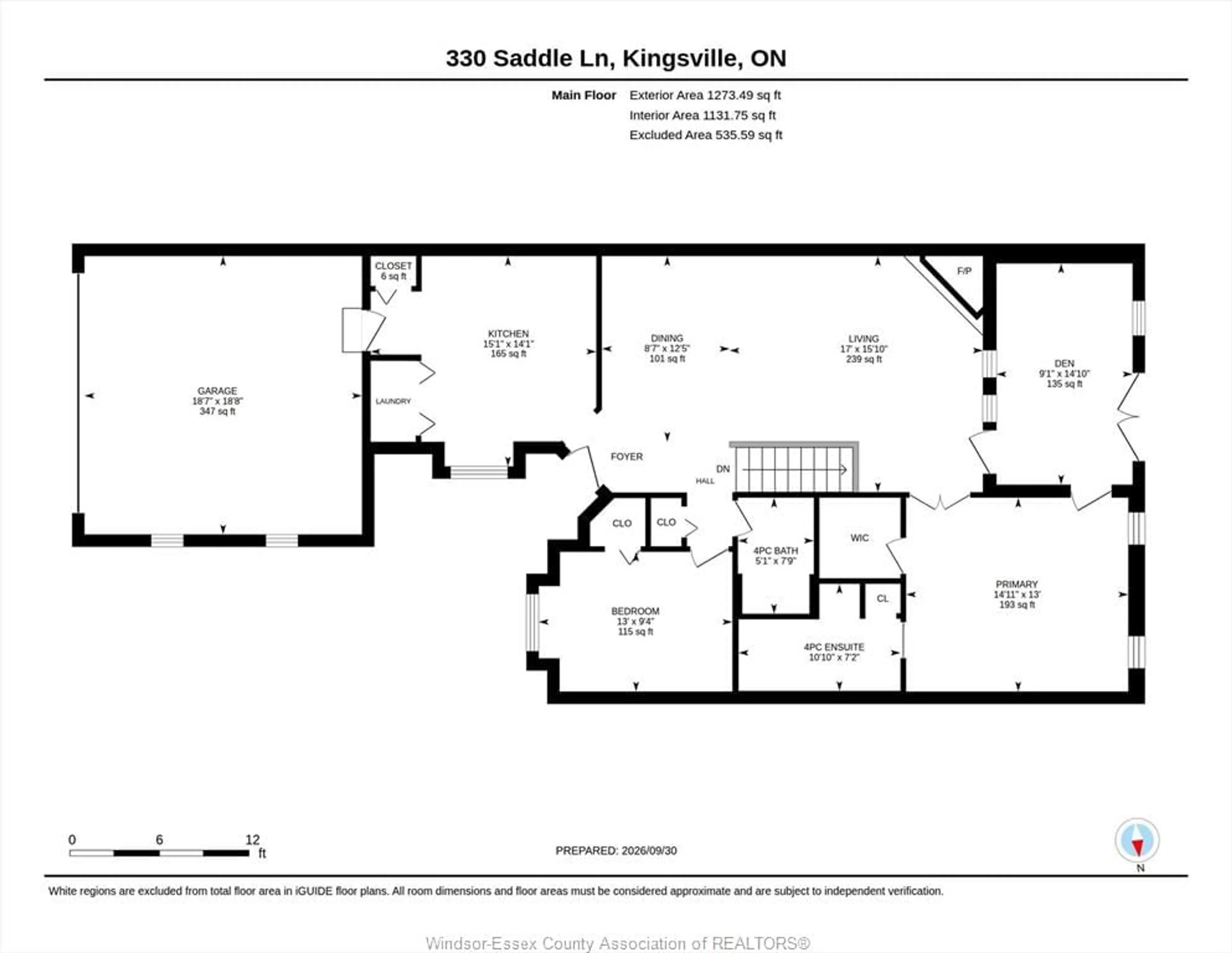 Floor plan for 330 SADDLE Lane, Kingsville Ontario N9Y 4A6