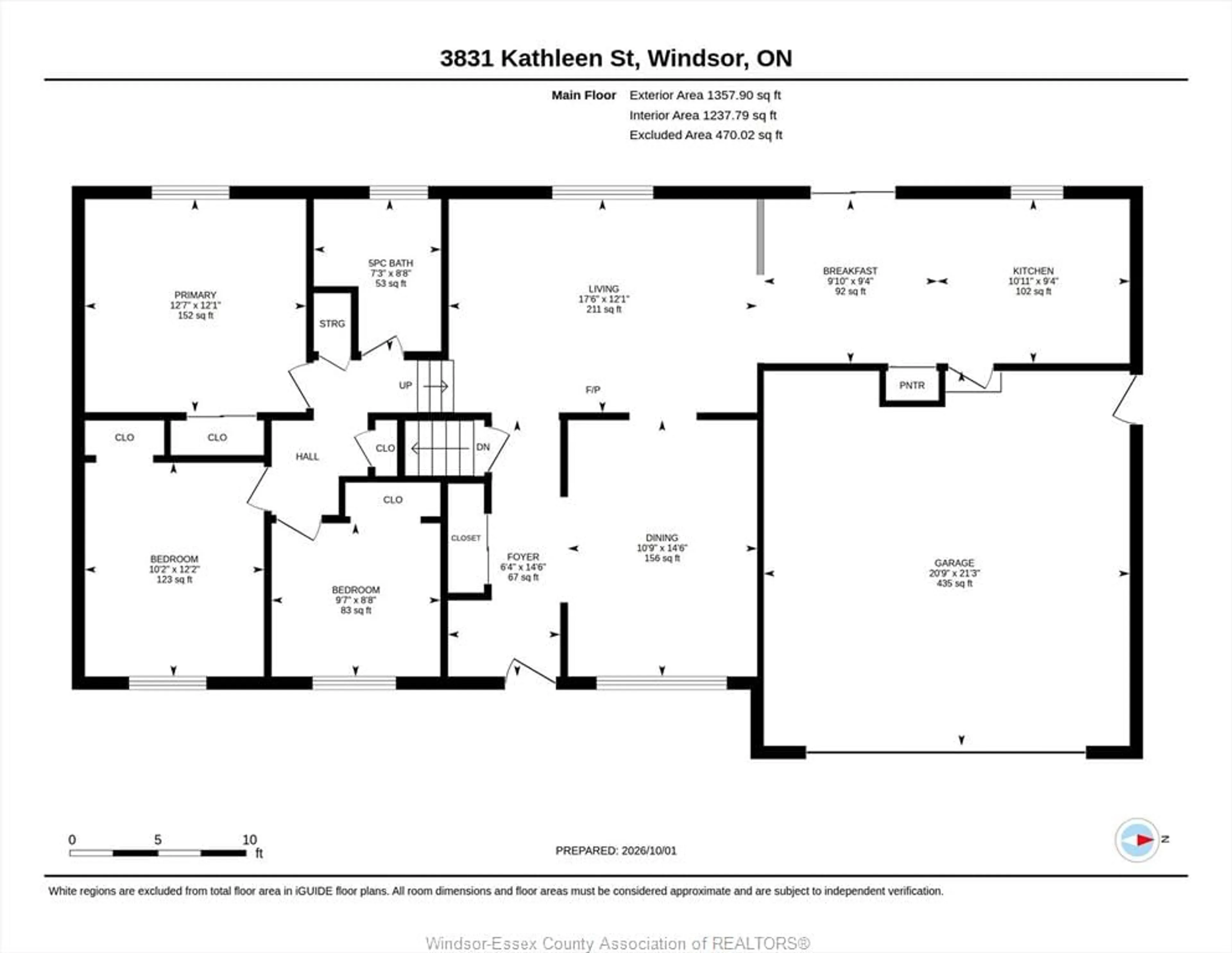 Floor plan for 3831 KATHLEEN, Windsor Ontario N9G 1R1