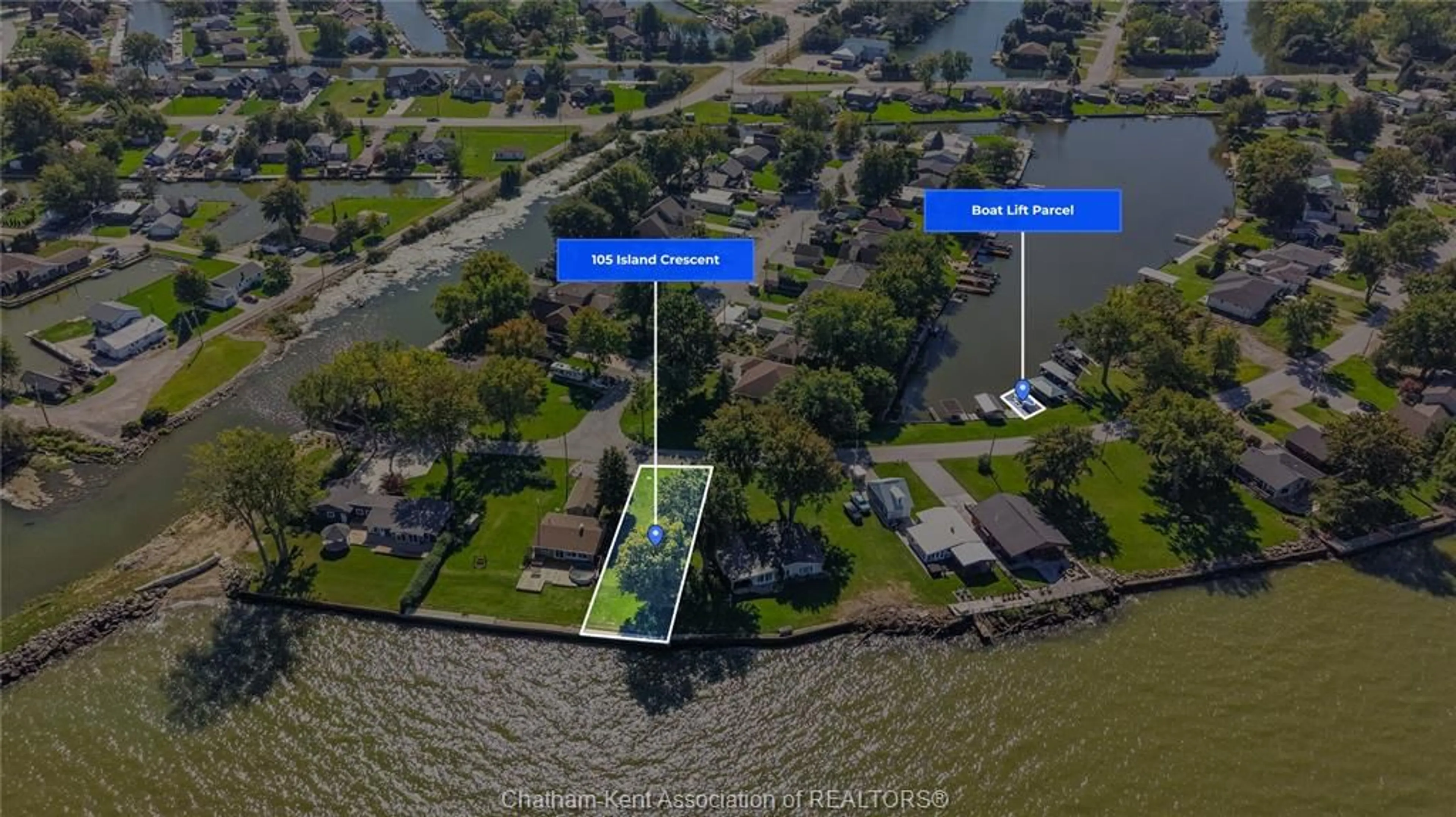 A pic from outside/outdoor area/front of a property/back of a property/a pic from drone, water/lake/river/ocean view for 105 ISLAND Cres, Lighthouse Cove Ontario N0P 2L0