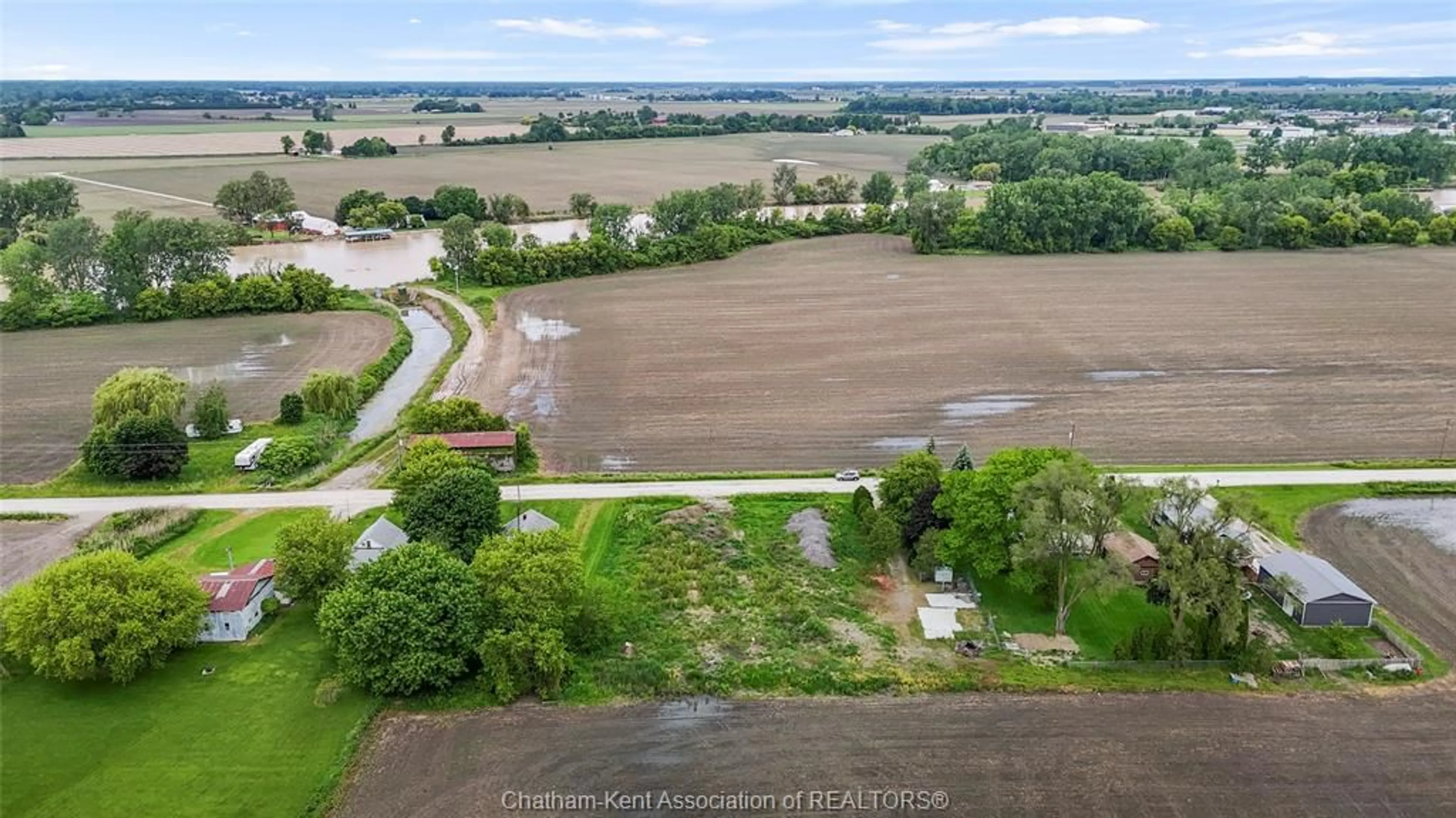 A pic from outside/outdoor area/front of a property/back of a property/a pic from drone, water/lake/river/ocean view for 8492 Wren Line, Dover Centre Ontario N8A 4L3