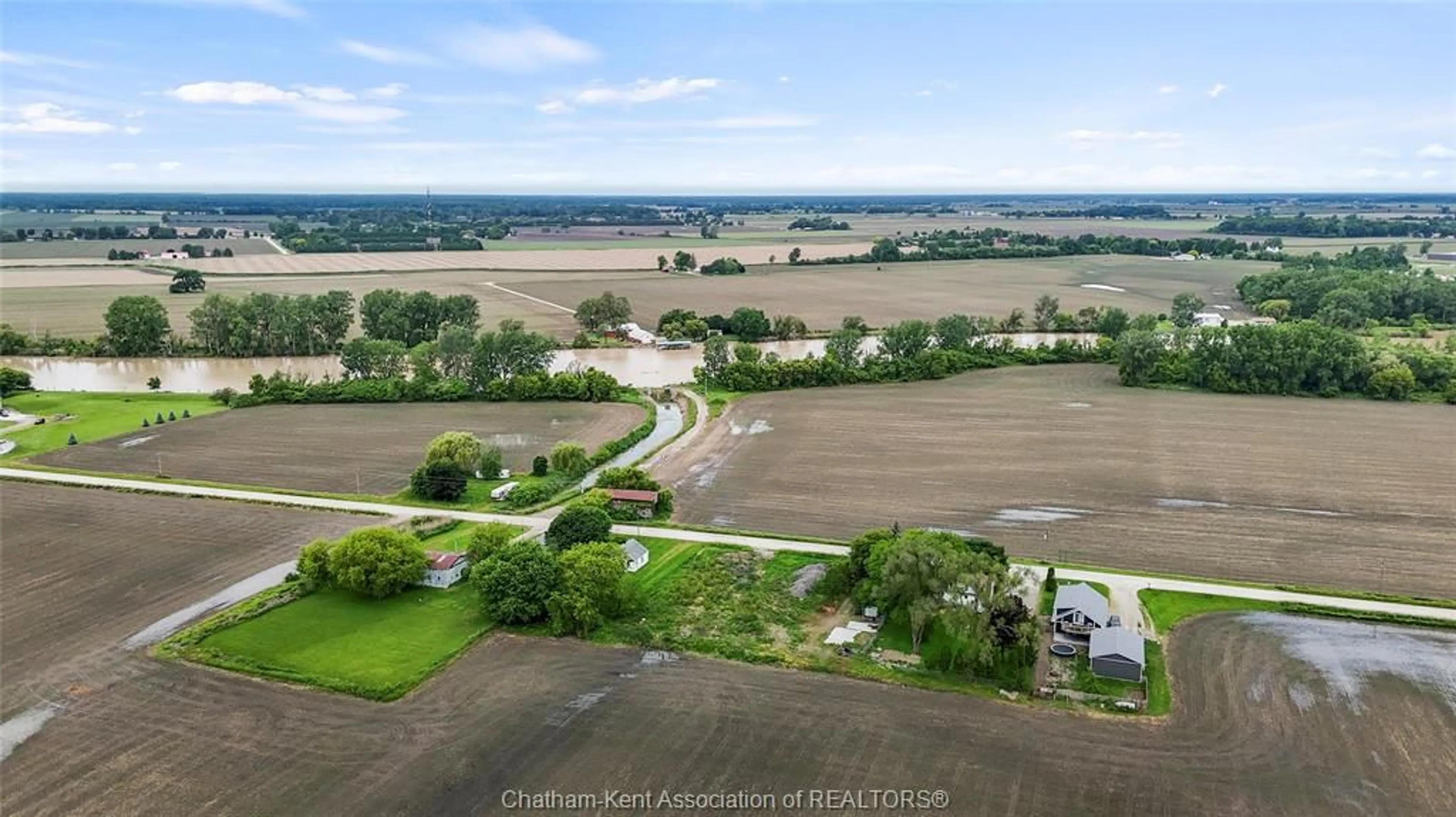A pic from outside/outdoor area/front of a property/back of a property/a pic from drone, water/lake/river/ocean view for 8492 Wren Line, Dover Centre Ontario N8A 4L3
